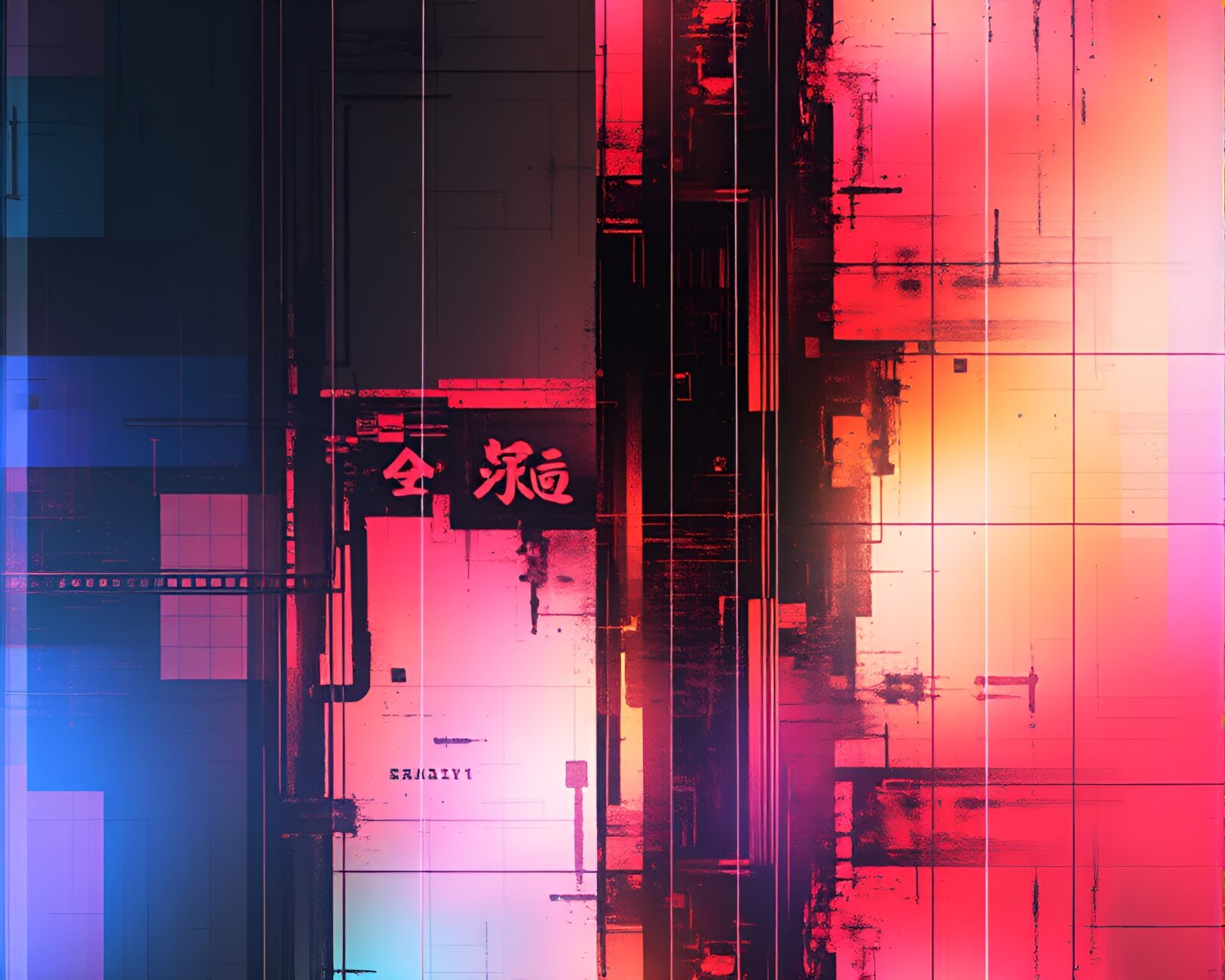 Vibrant holographic grid in duochrome palette, abstract art