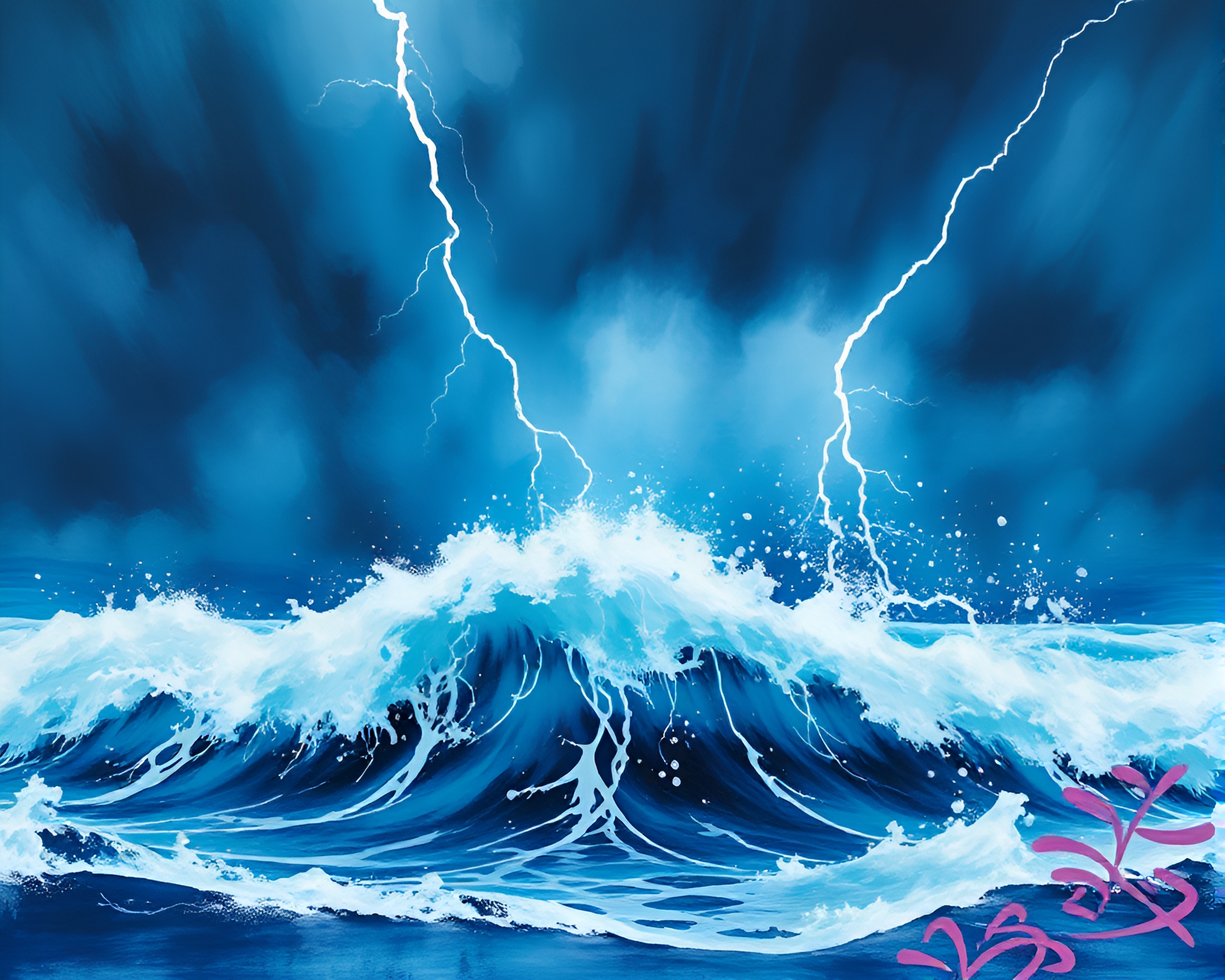 Pastel Thunderstorm: Subsurface Scattering Ocean Ink Art – free AI stock image
