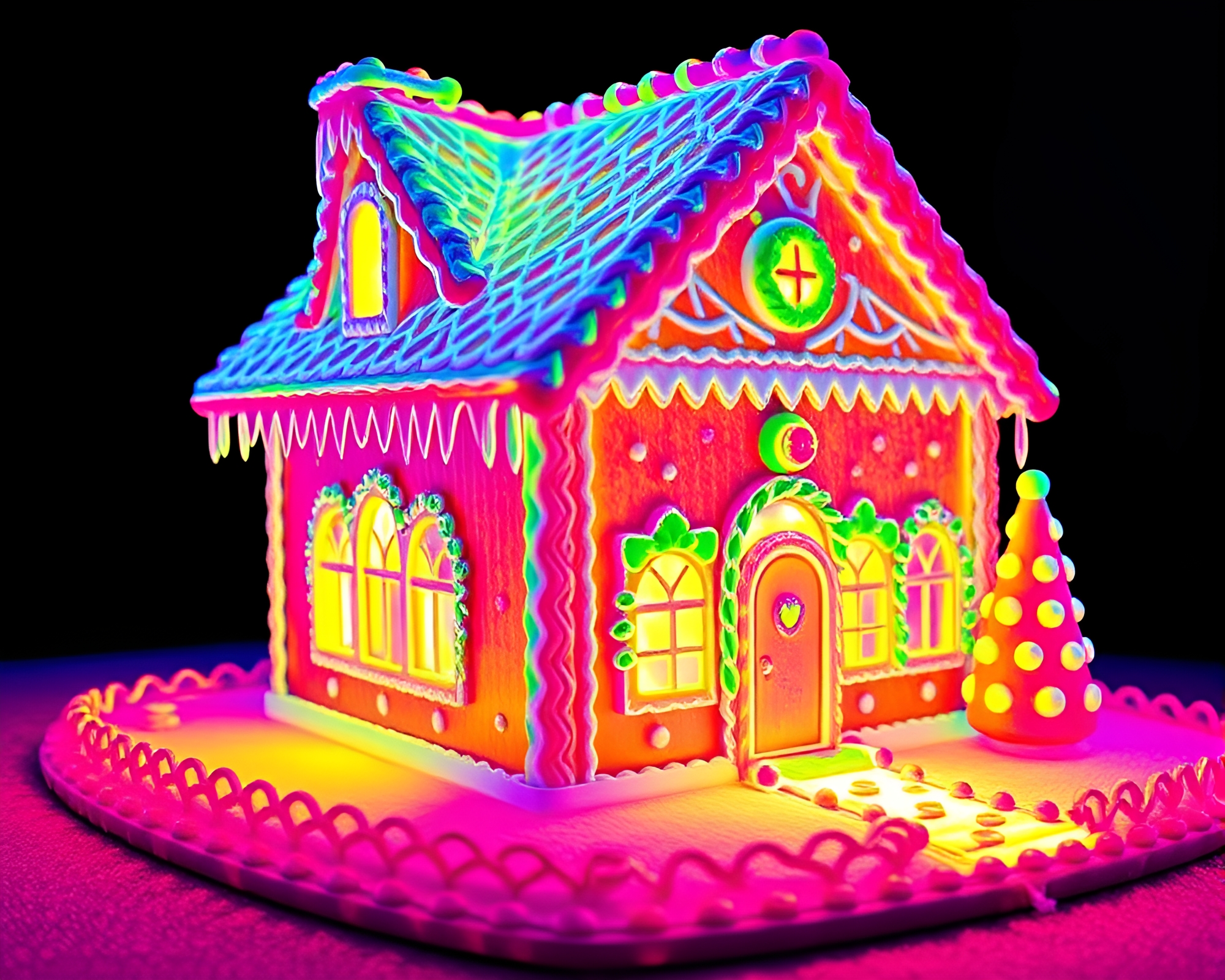 Distorted Gingerbread House in Thermal Colors – free AI stock image