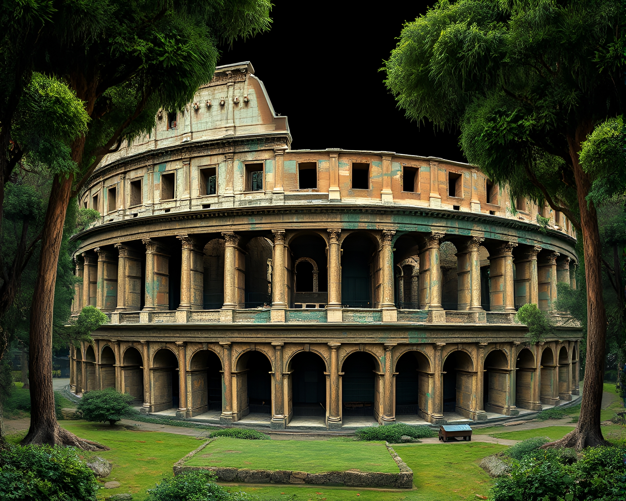 Enchanted Bronze Roman Coliseum in Generative Art Style – free AI stock image
