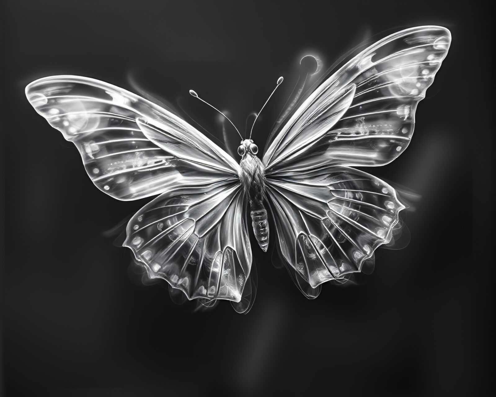 Graceful silk butterfly in enchanting graphite gray algorithmic art