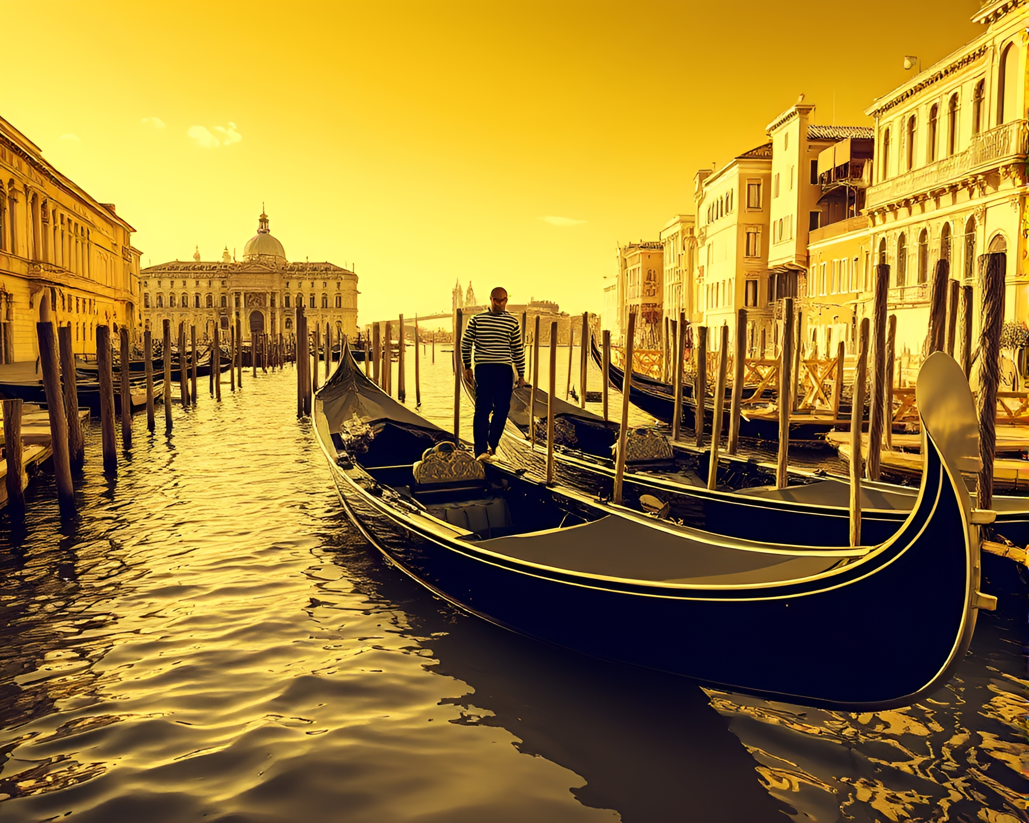 Gilded Venetian Gondola Glowing in Yellow Infrared Light – free AI stock image
