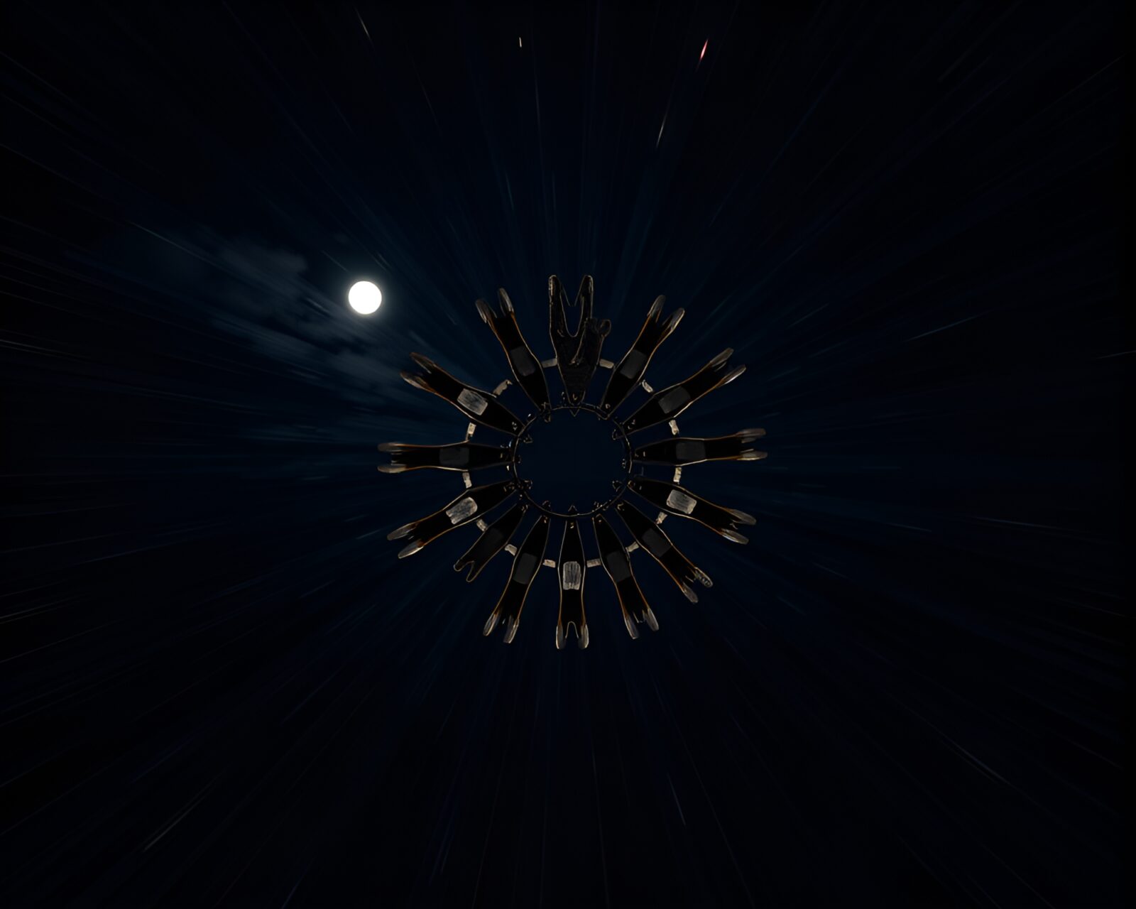 Radial symmetry design with a rusty pocketknife under moonlight