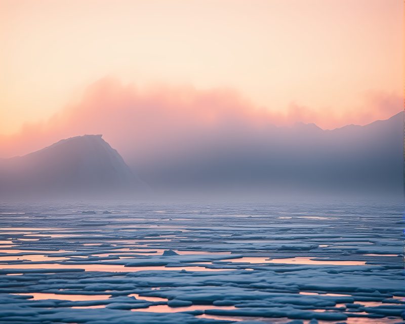 Glowing Arctic Iceberg Among Dust Overlay – free AI stock image