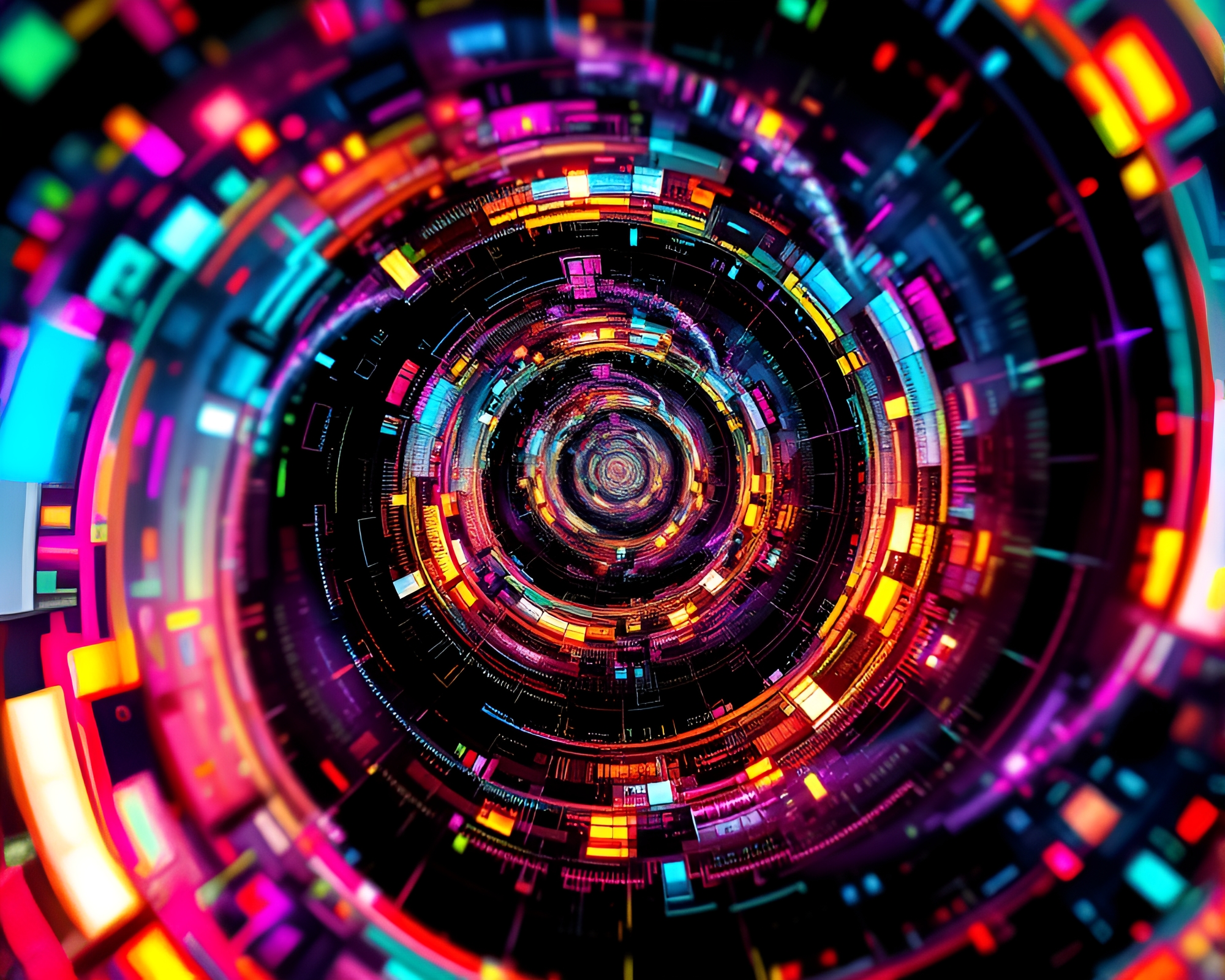 Glitch Cyborg Embracing Fractal Spiral Composition – free AI stock image