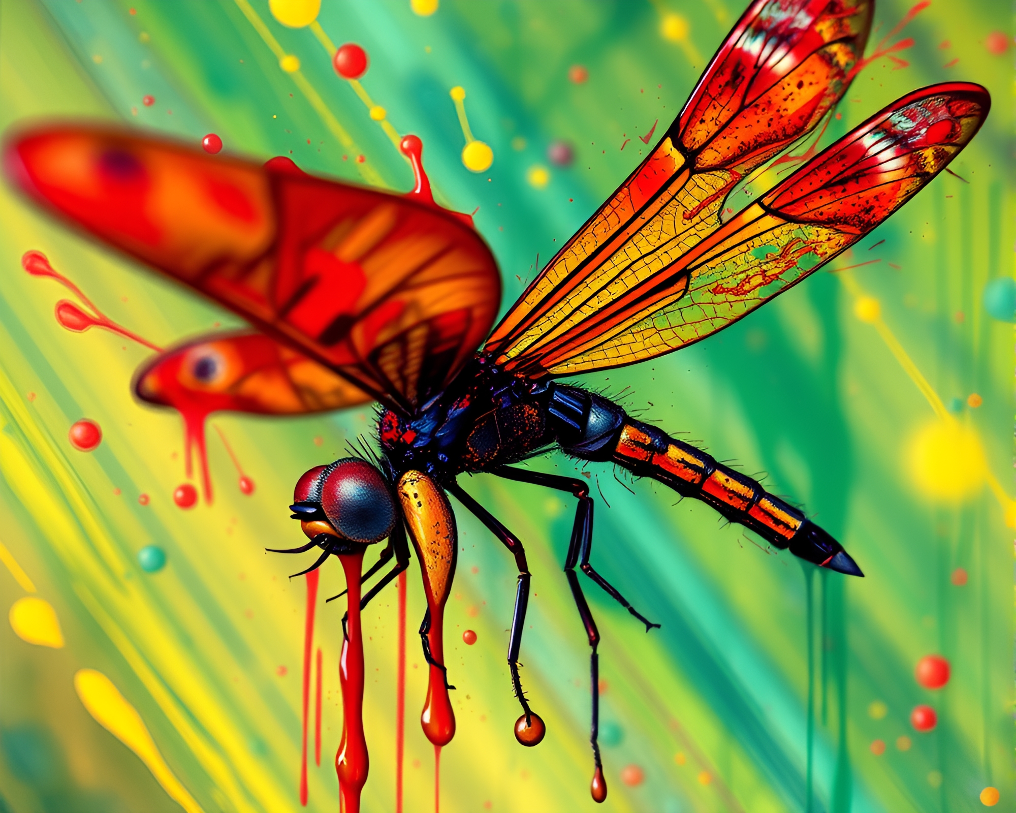 Dragonfly Dance in Hyper-Saturated AI Drips – free AI stock image
