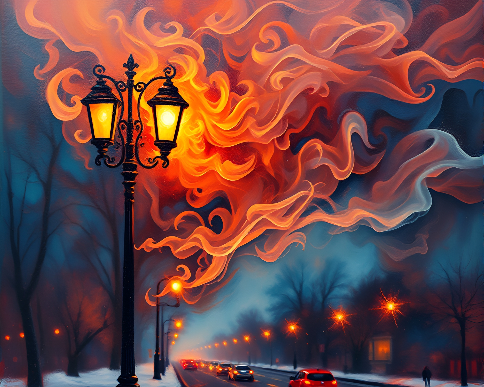 Enchanting Apple Cider Twilight Acrylic Painting – free AI stock image