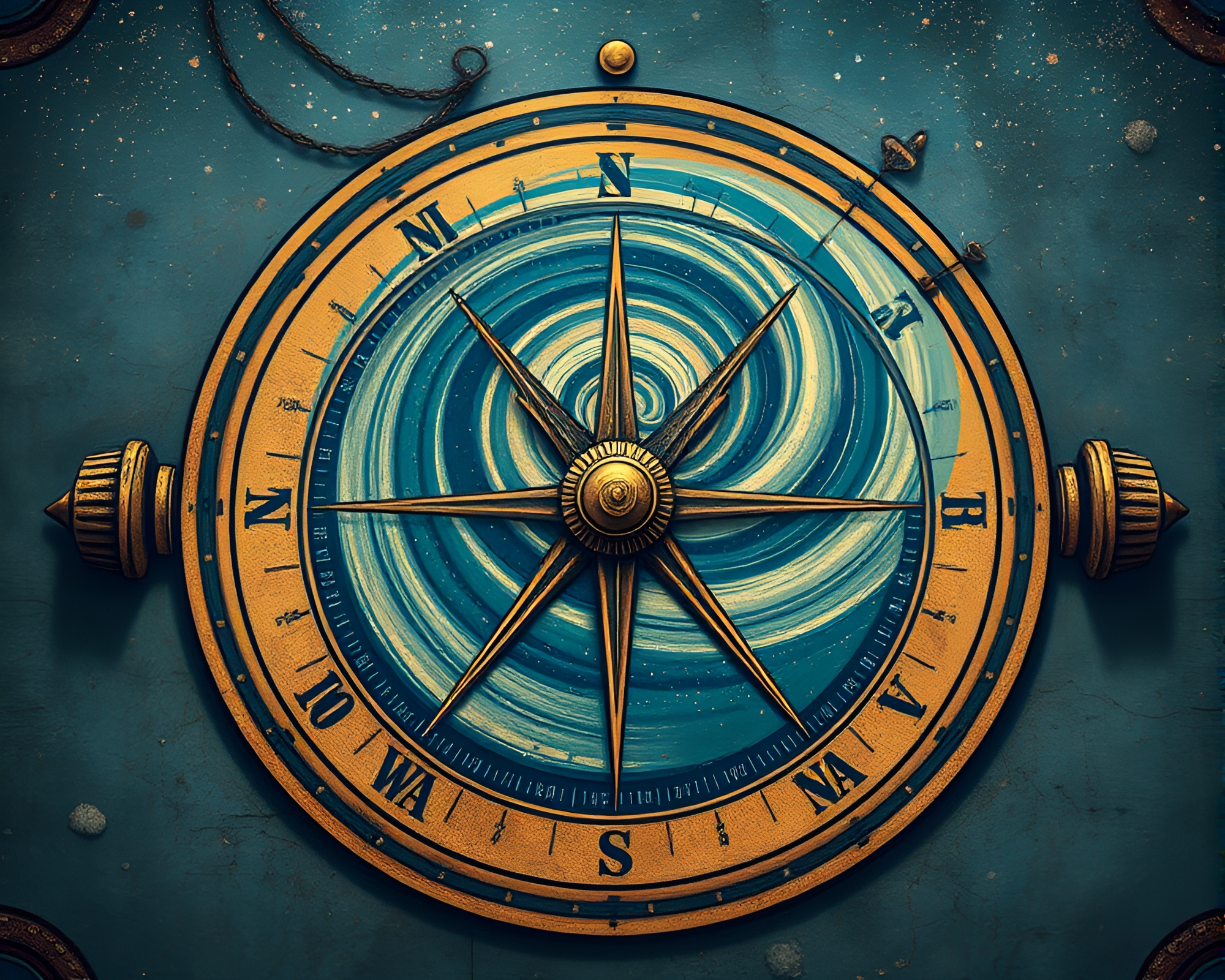 Futuristic Antique Compass Street Art with Milky Way Swirl – free AI stock image