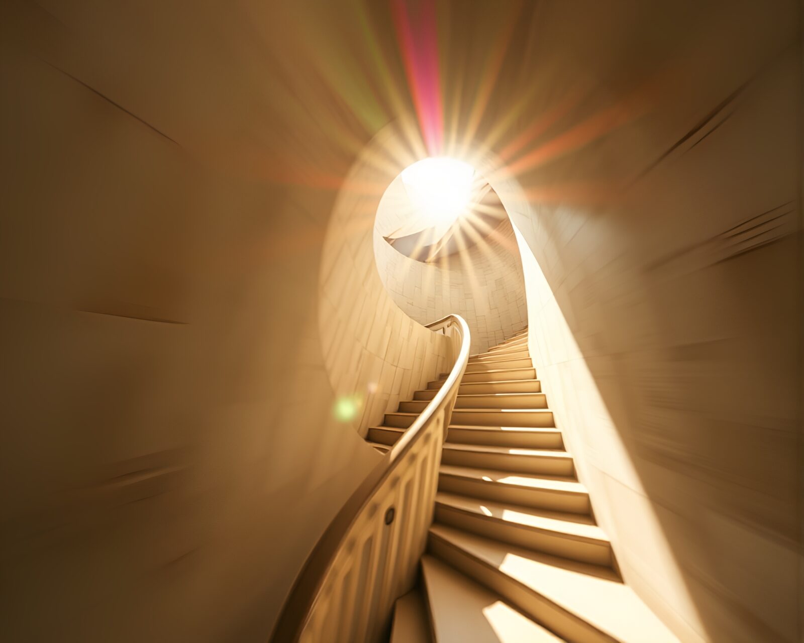 Geometric abstraction of staircase with solar flare lighting