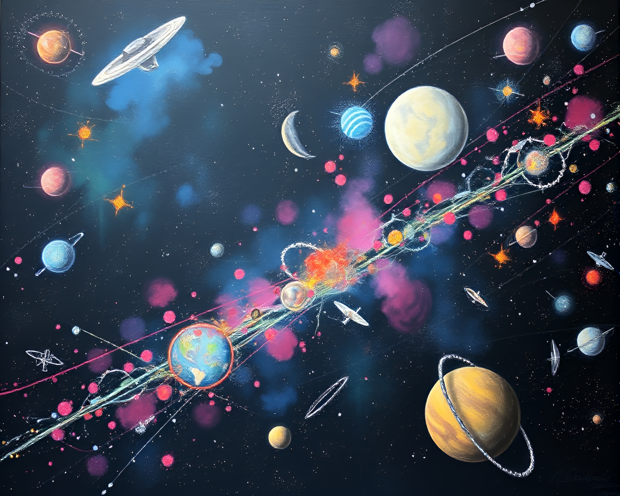 Ethereal Space Habitat Chalk Art – free AI stock image