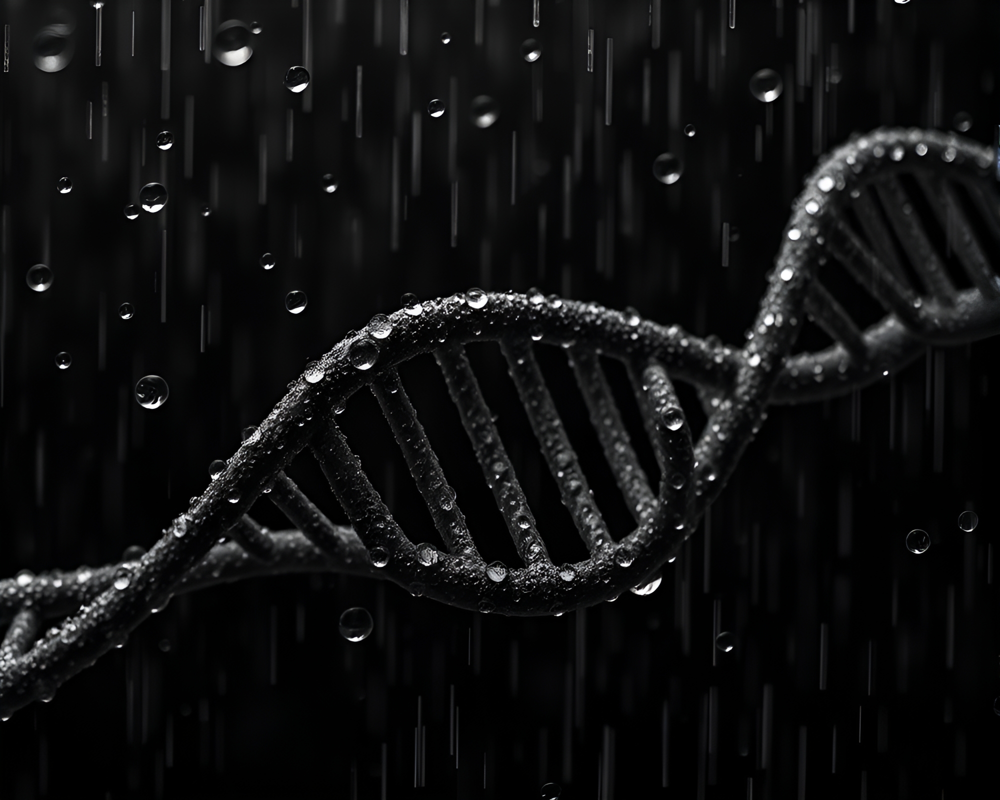 Raindrop DNA Helix: Noir Cloth Simulation – free AI stock image