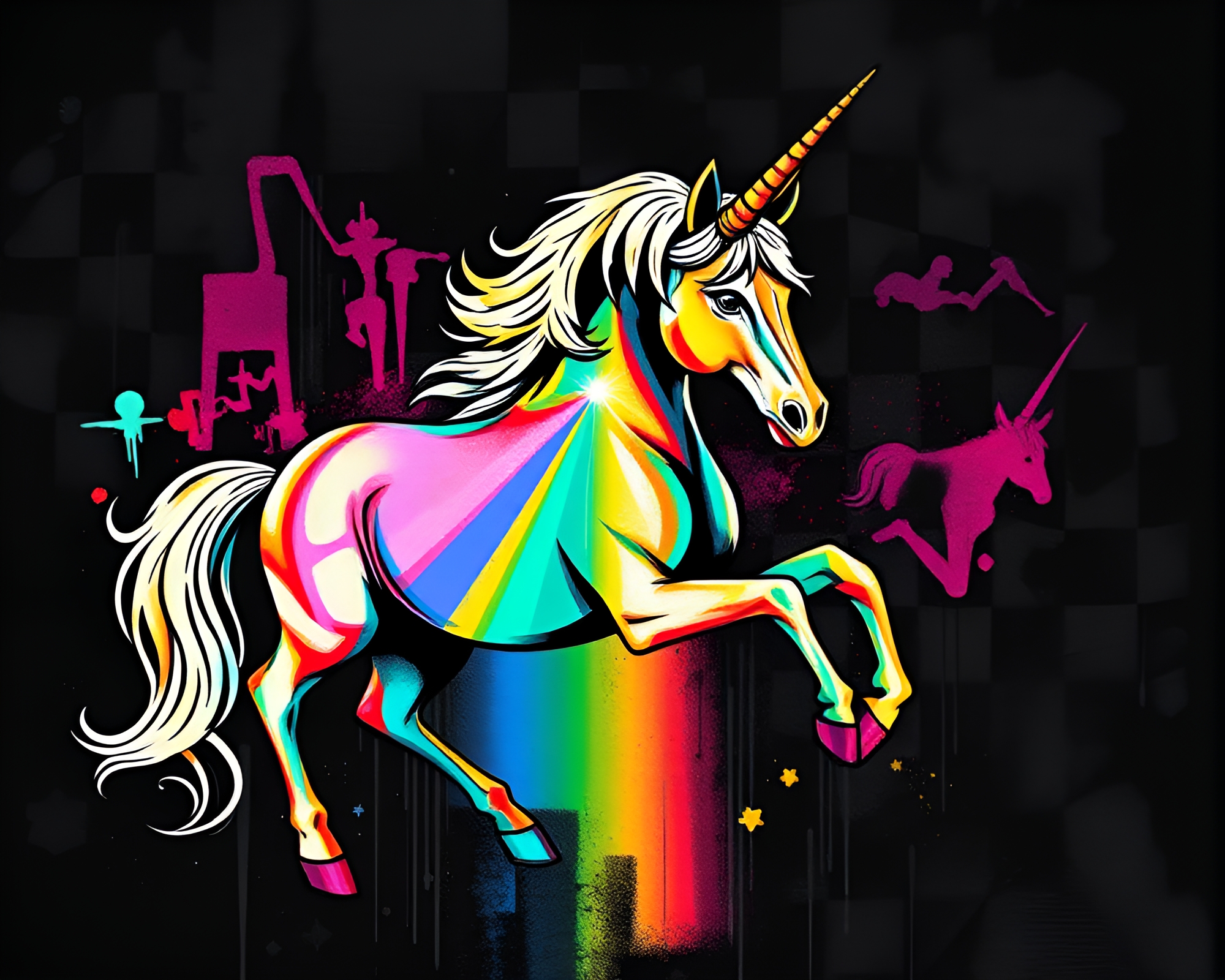Prismatic Centaur Graffiti in Crosshatch Shadows – free AI stock image