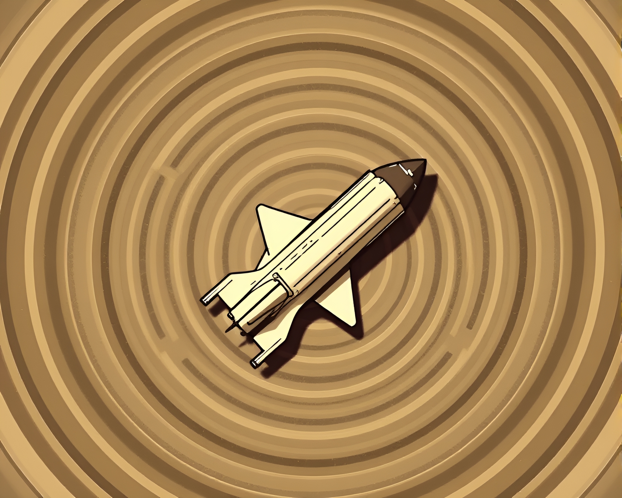 Space Shuttle Journey Through Sepia Concentric Circles – free AI stock image