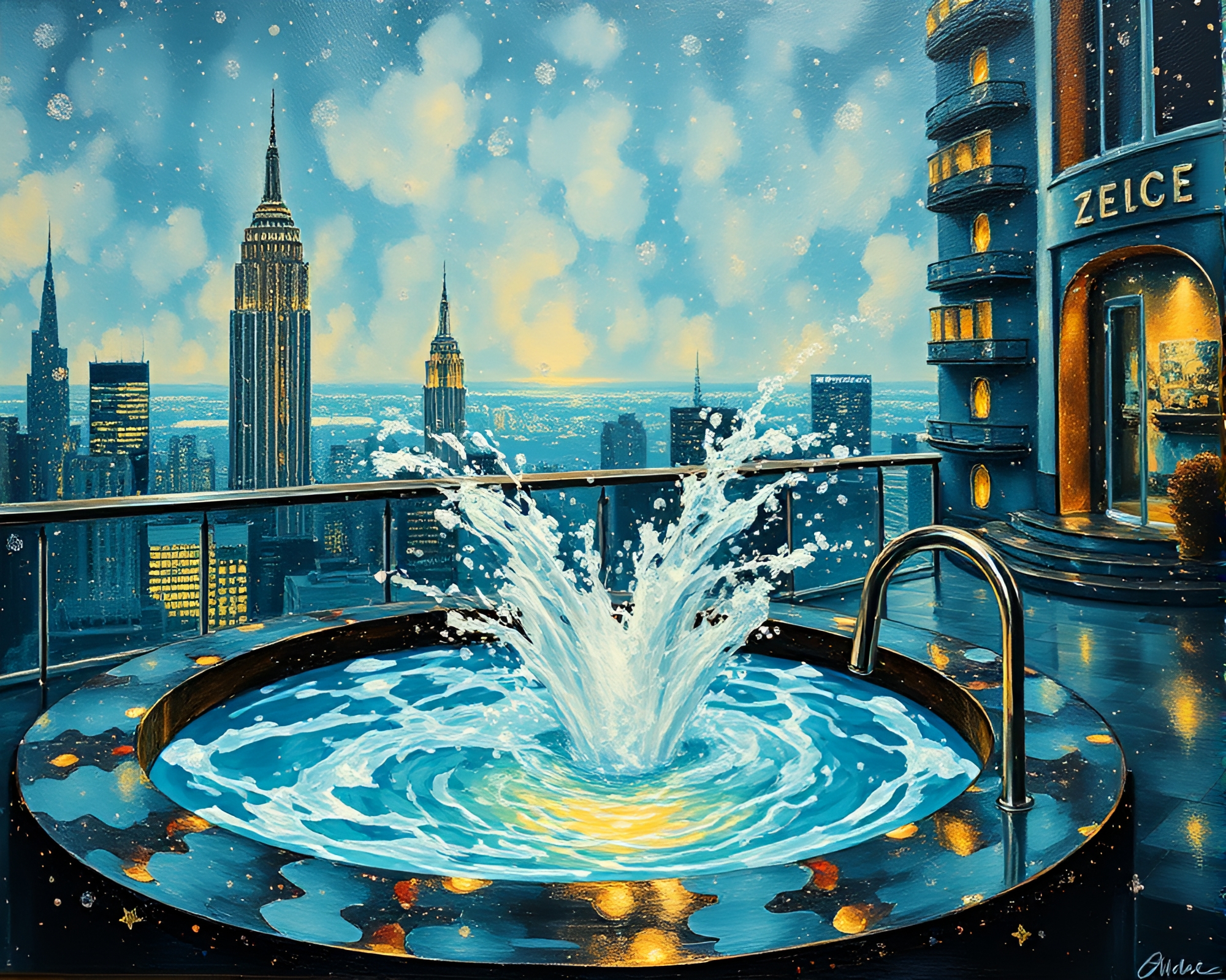 Art Deco Hotel Water Whirlpool Action Painting – free AI stock image