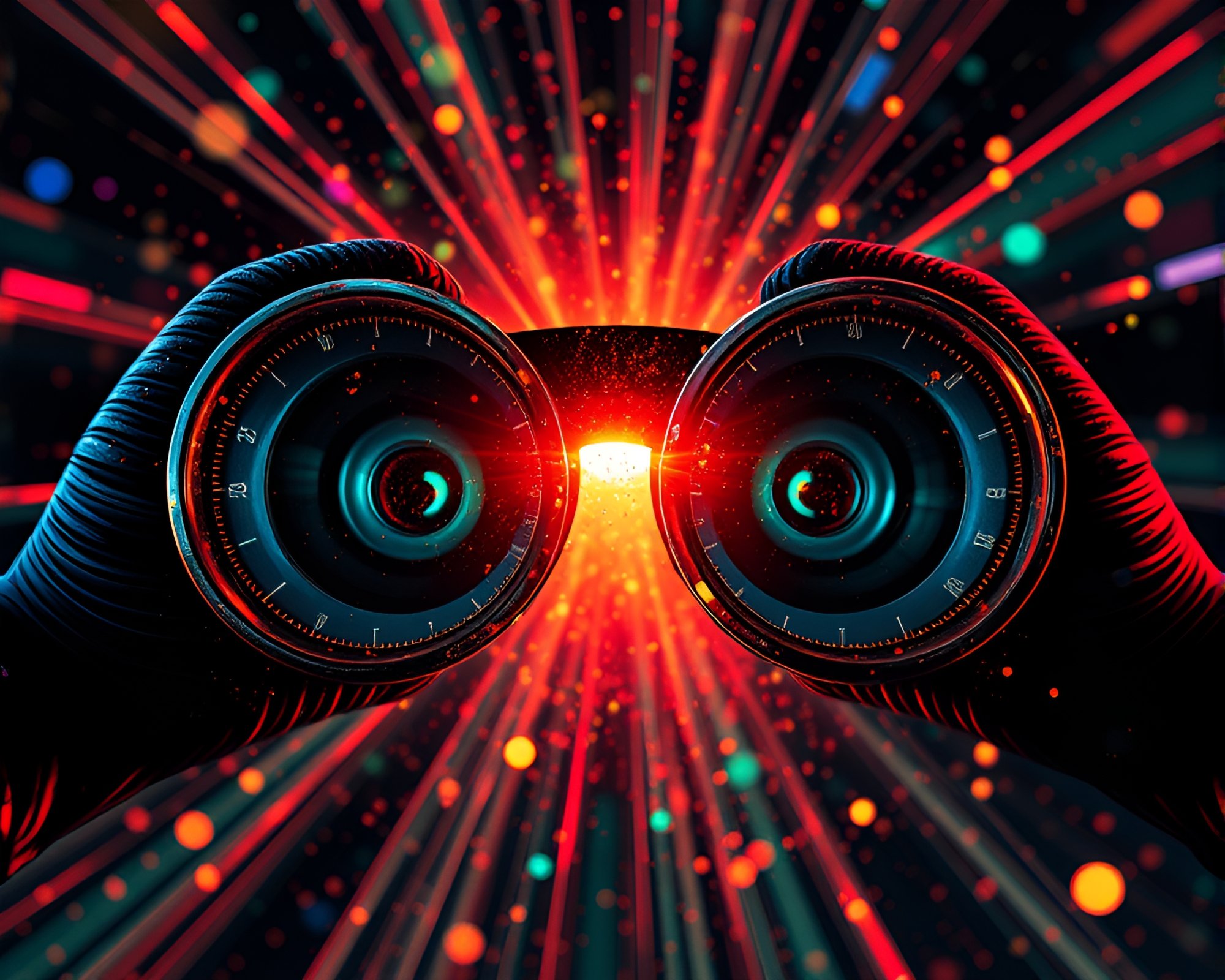 Binoculars Splatter Art with Holographic Sheen Worm’s Eye View – free AI stock image