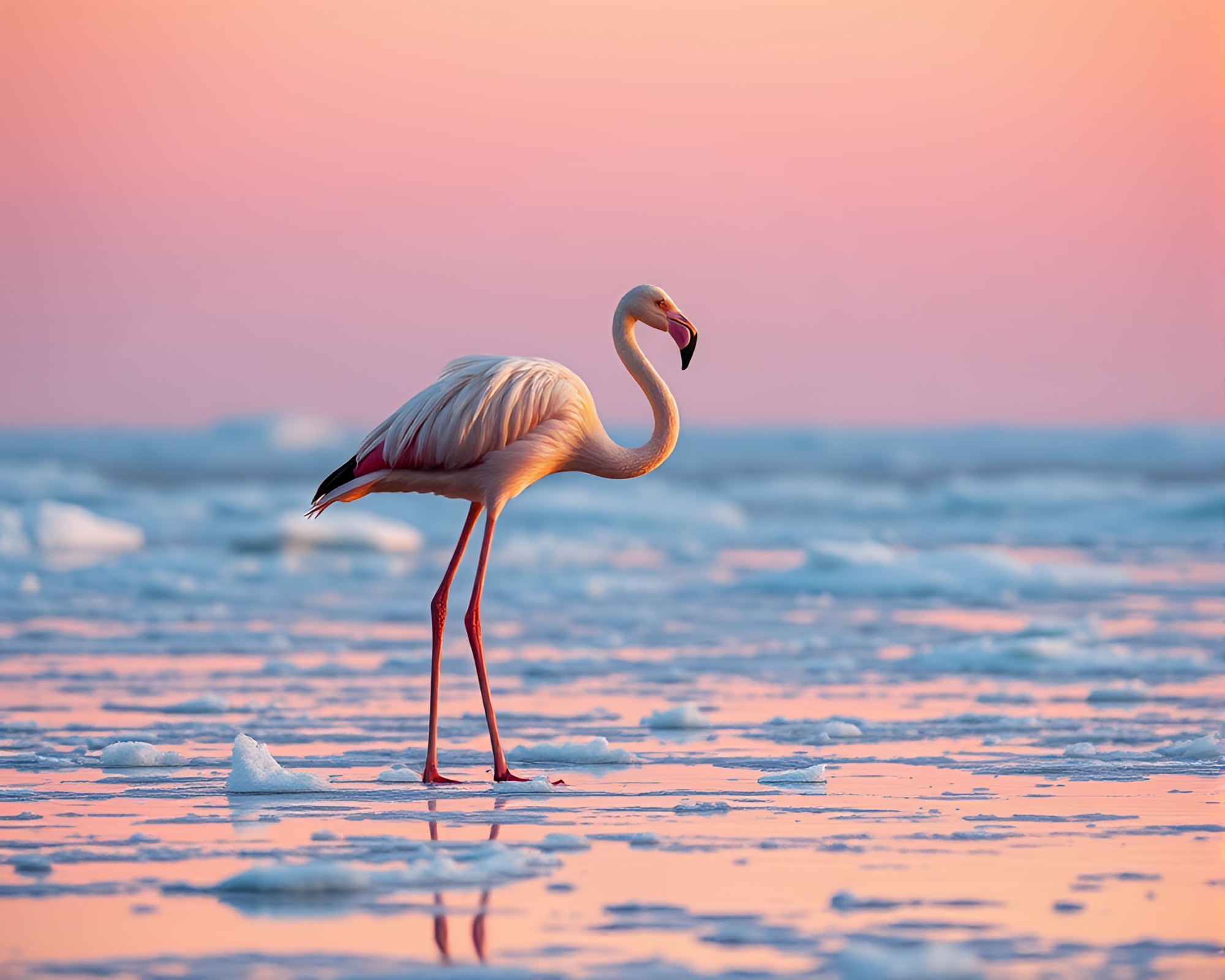 Twilight Flamingo Study: Tilted Perspective – free AI stock image