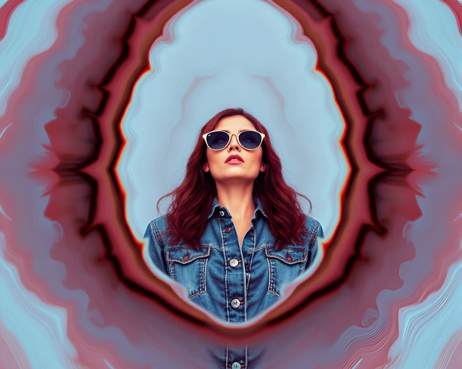 An art piece with denim-like colors and optical illusion style
