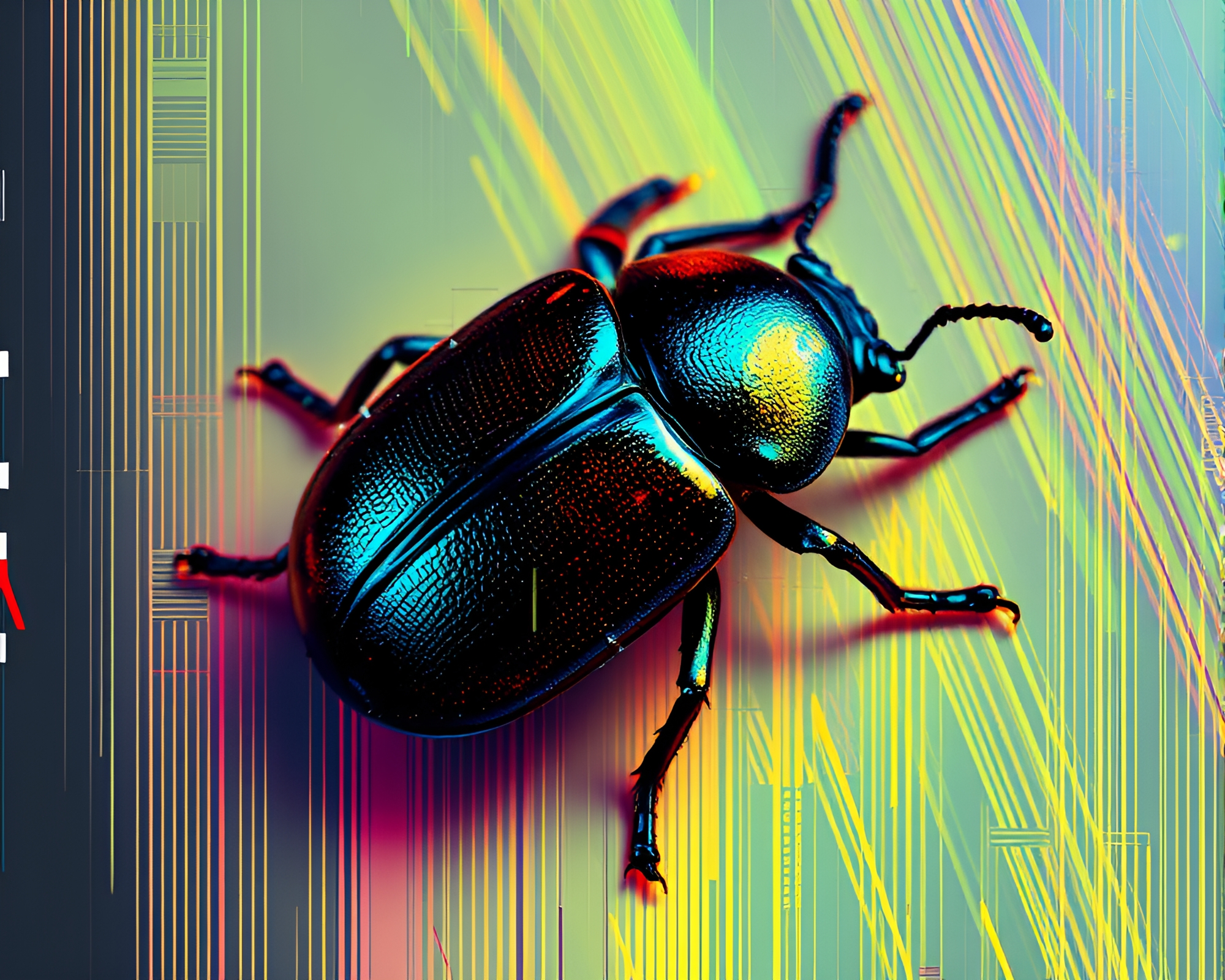 Glitch Beetle in Torn Digital Edges Composition – free AI stock image