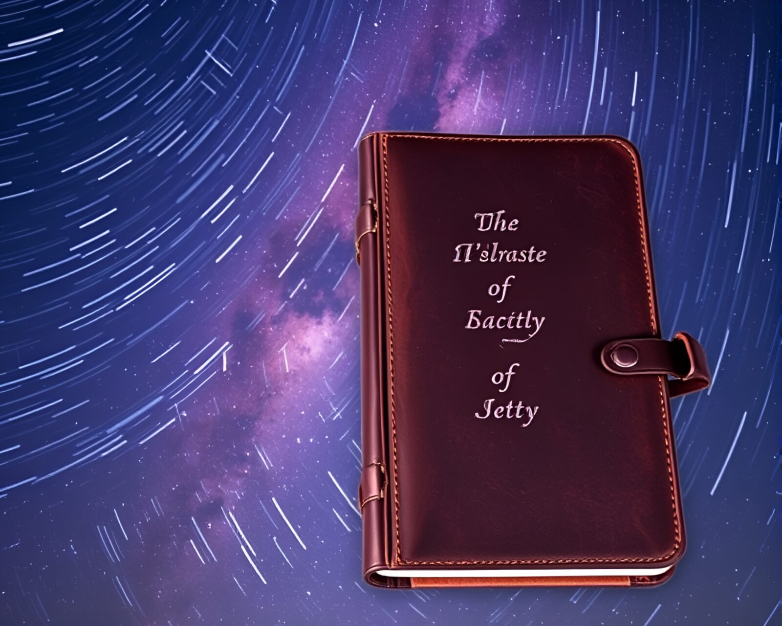 Stunning long exposure photo of a leather-bound diary under star trails
