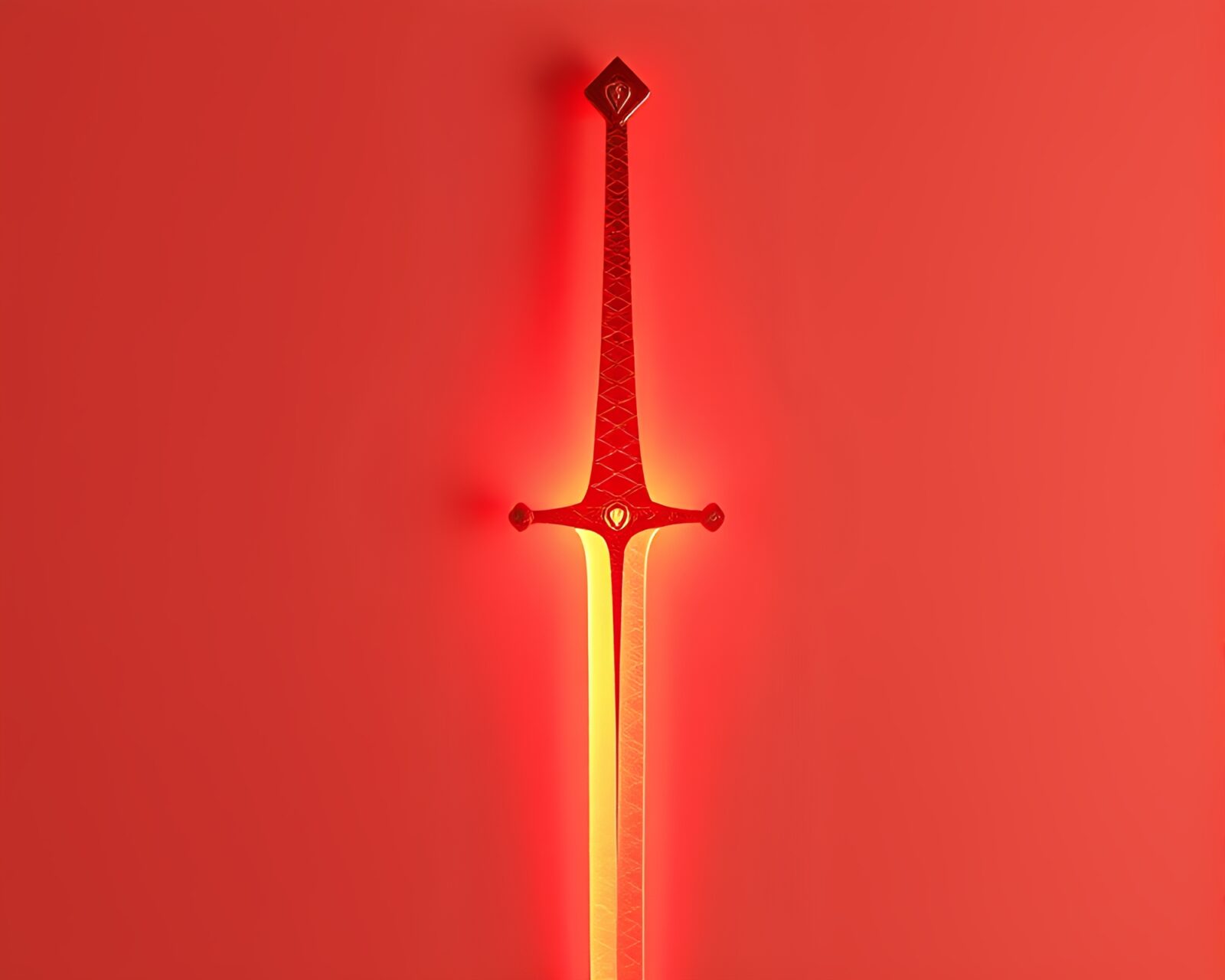 Warm infrared hues illuminate paper textured sword in hatching