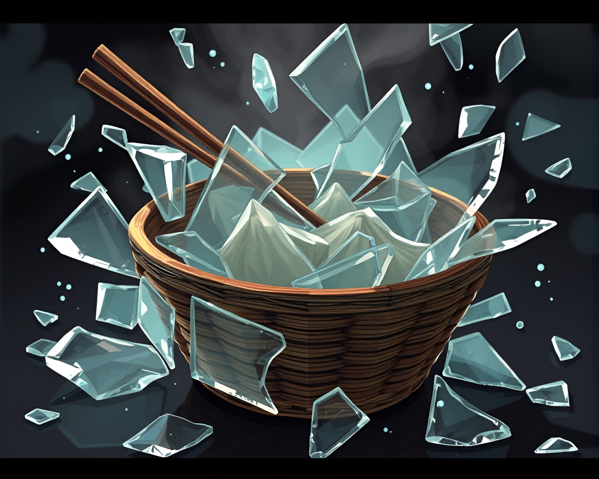 Shattered Glass Dim Sum Basket Manga Scene – free AI stock image