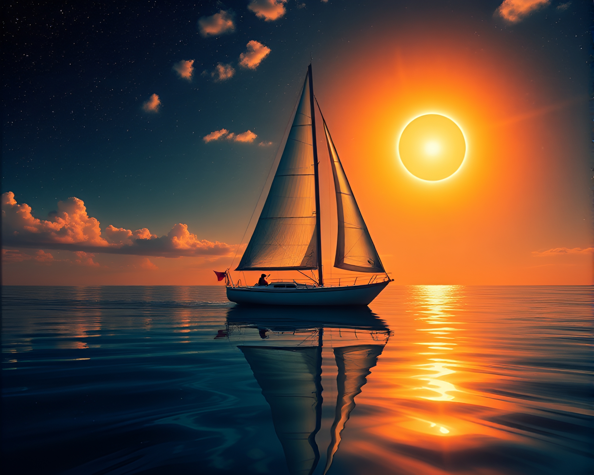 Surreal Solar Sailboat Prism Refraction Composition – free AI stock image