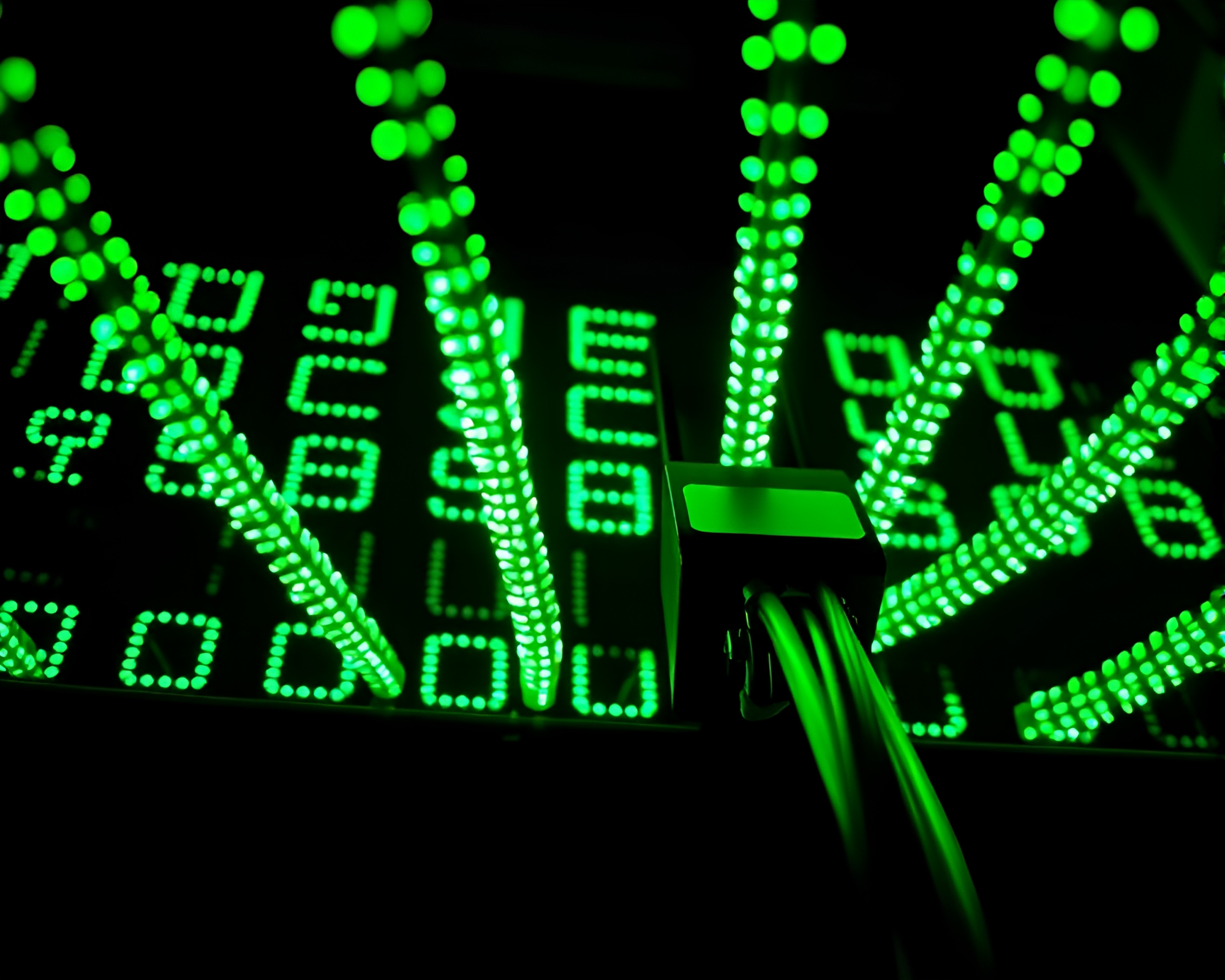 Emerald Glow Morse Code LED Art – free AI stock image