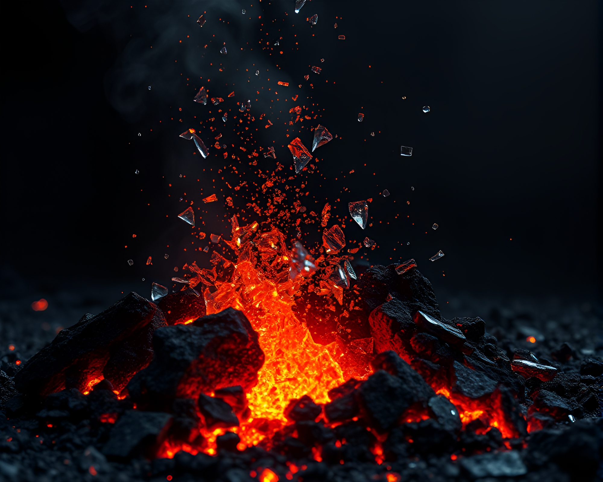 Volcanic Eruption: Glass Shards Particle Simulation – free AI stock image