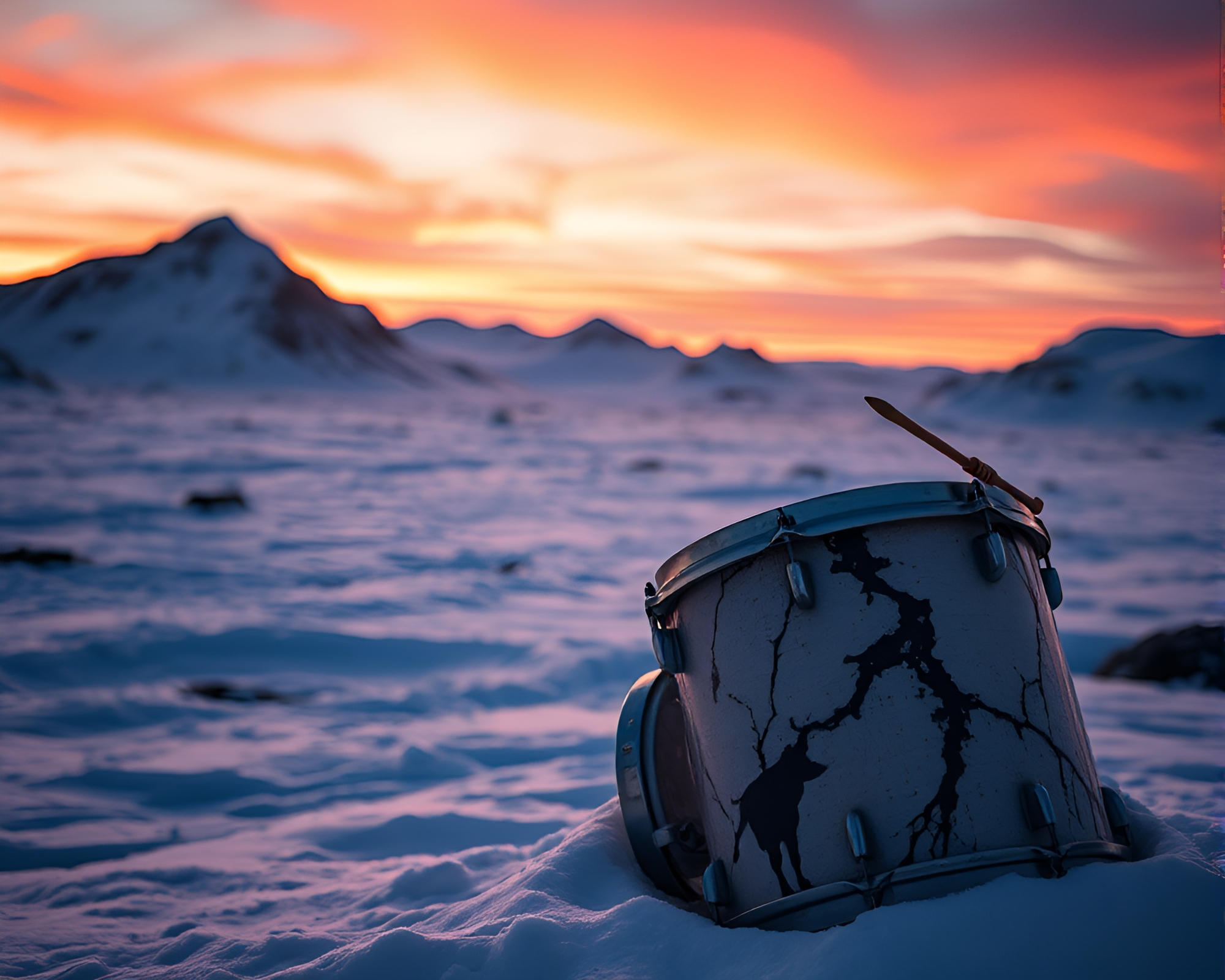 Drum Playing in Polar Twilight Fresco – free AI stock image