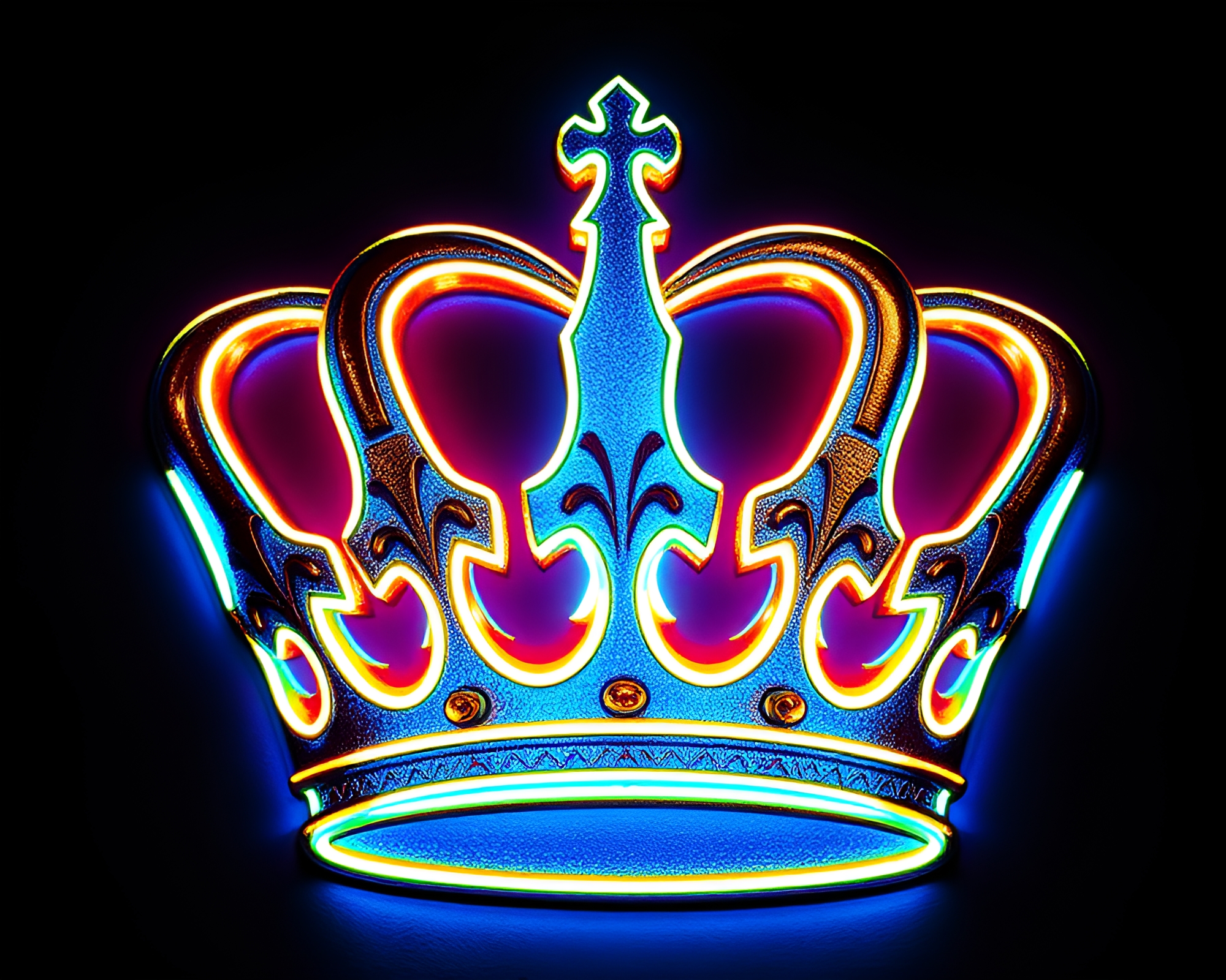 Regal Crown with Steel-Blue Neon Glow Foil Stamping – free AI stock image