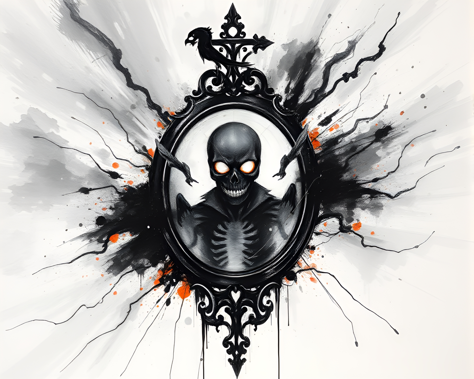 Ethereal Haunted Mirror Zoom Burst Sumi-e Art – free AI stock image