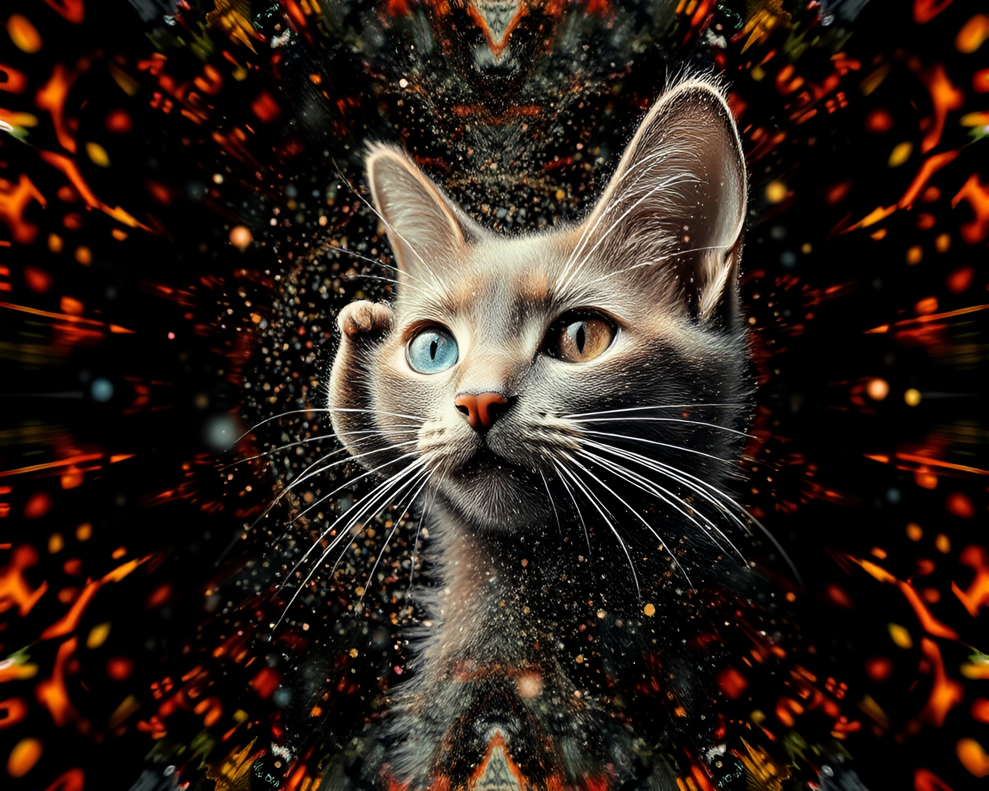 Schrodinger’s Cat: Dust Particle Kaleidoscope Line Art – free AI stock image