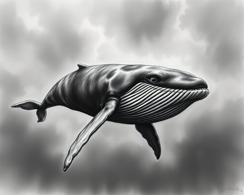 Gloomy Whale Swimming: Conté Crayon Illustration – free AI stock image