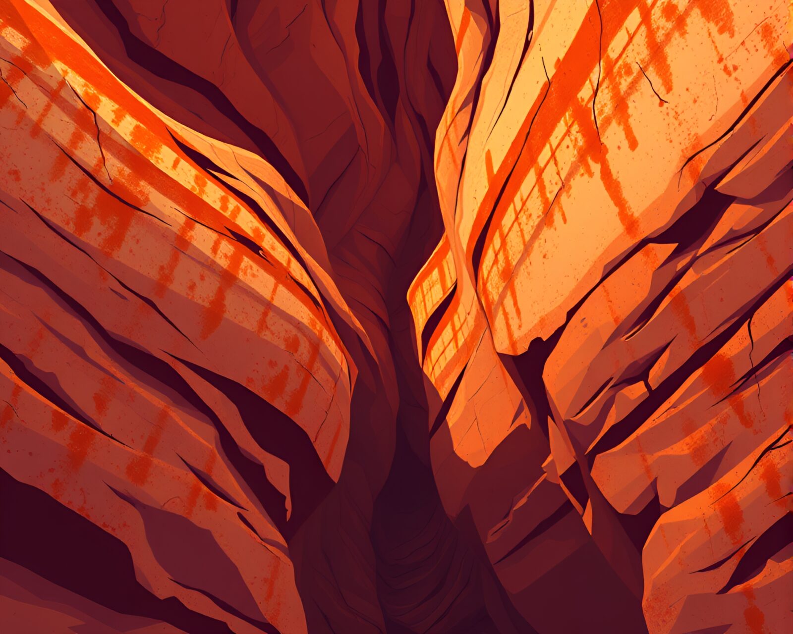 Pizza slice in a rust-toned canyon with cel shading