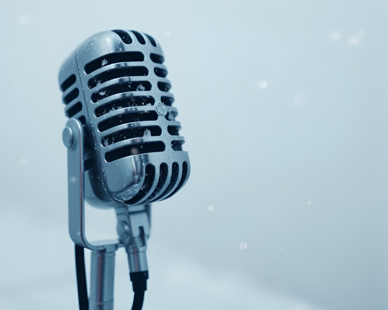 Microphone surrounded by mildew spots in Antarctic glitch art