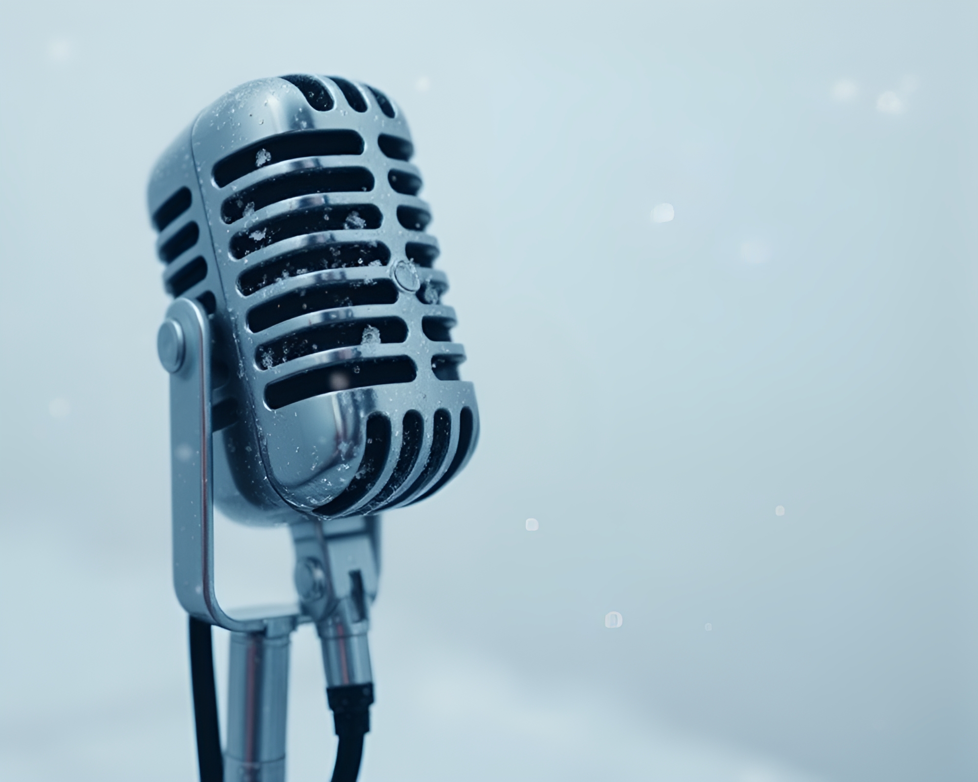 Eerie Microphone in Glitch Art Whiteout Environment – free AI stock image