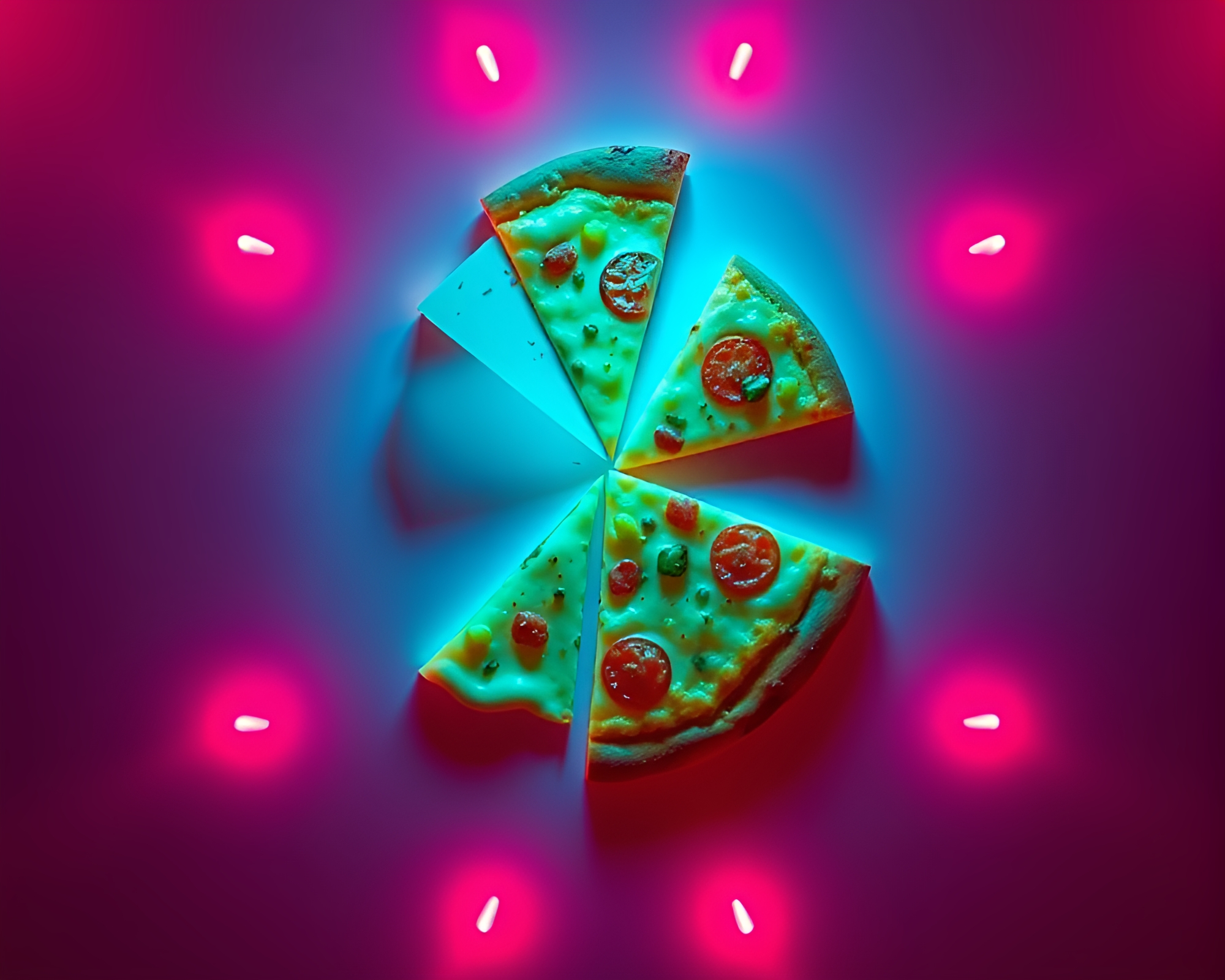 Neon Pizza Slice Radiates Turquoise Calm Symmetry – free AI stock image
