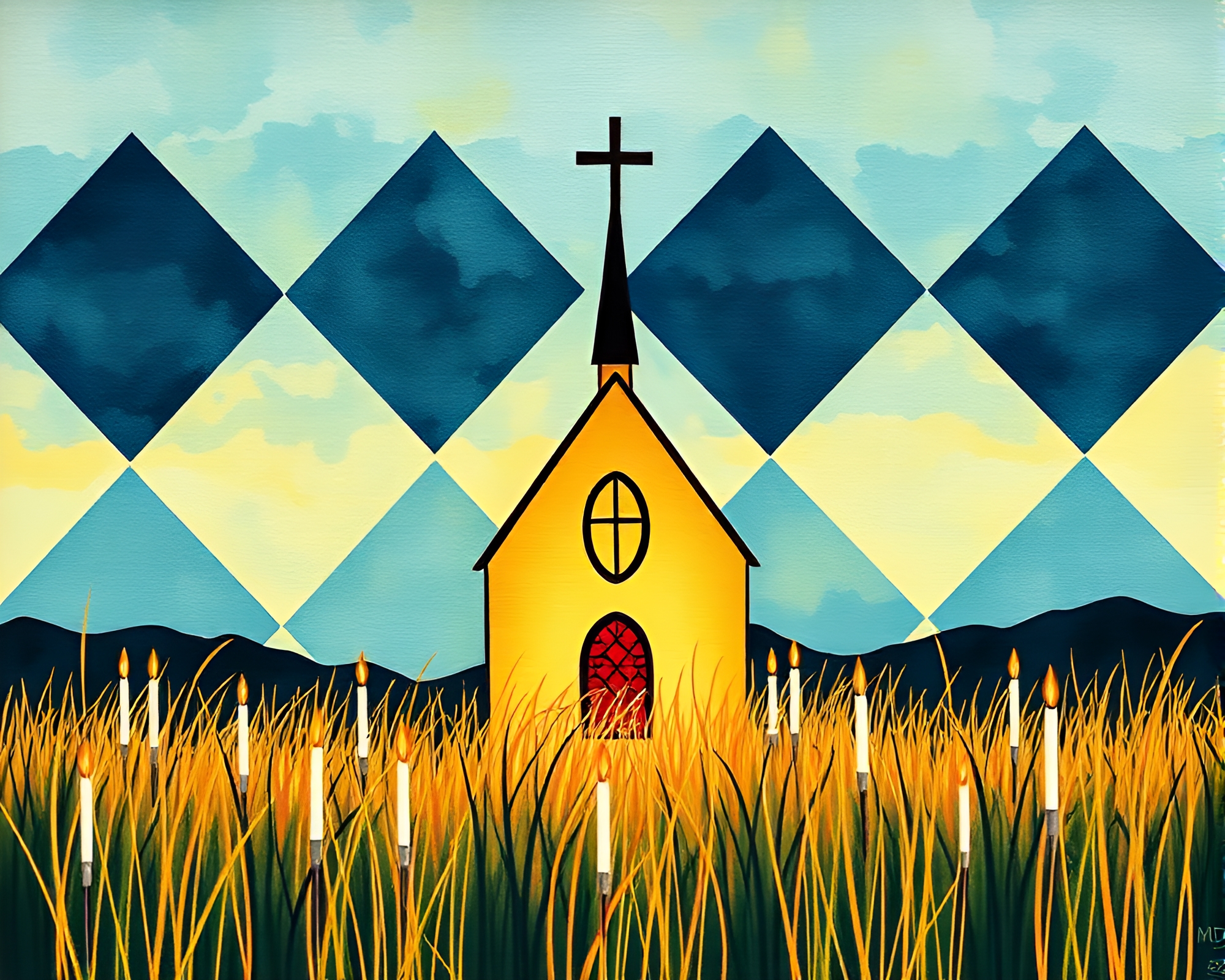 Savannah Grass Geometry in Gouache Candlelight – free AI stock image