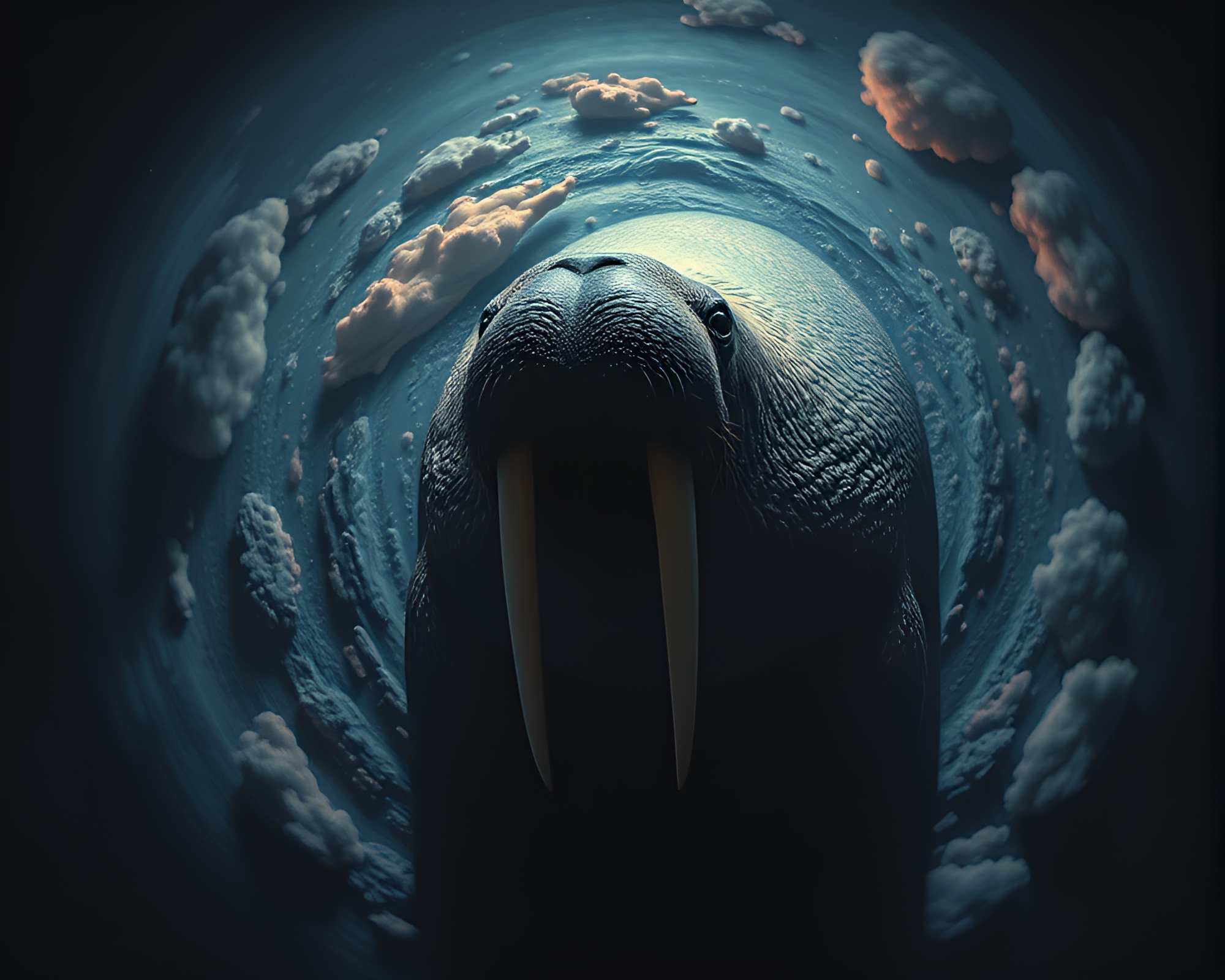 Walrus Colony from Space: Pastel Planetary Chiaroscuro – free AI stock image