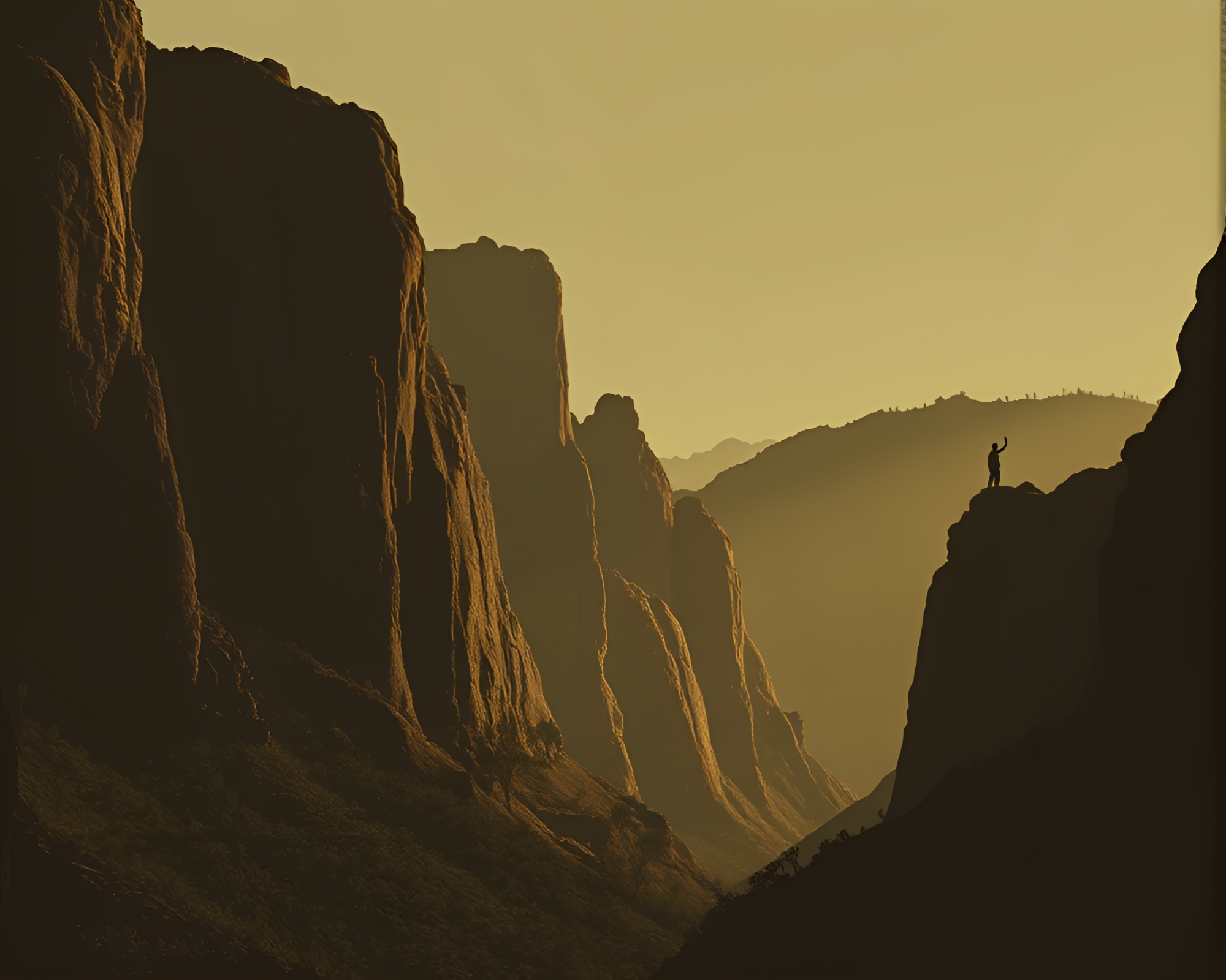 Majestic Silhouette Canyon in Olive Drab Trompe-l’oeil – free AI stock image