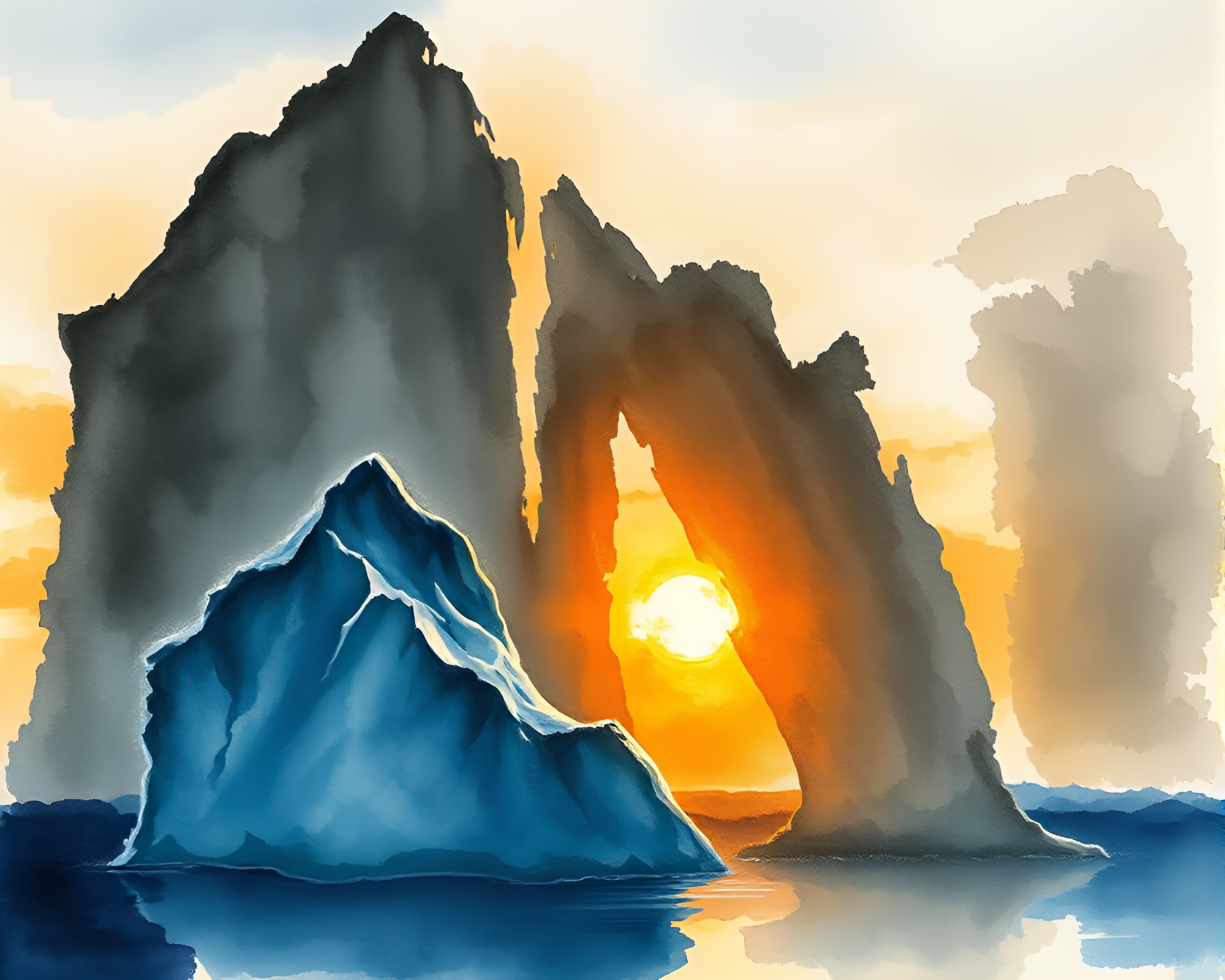 Arctic Iceberg Charcoal Sketch in Golden Hour Light – free AI stock image
