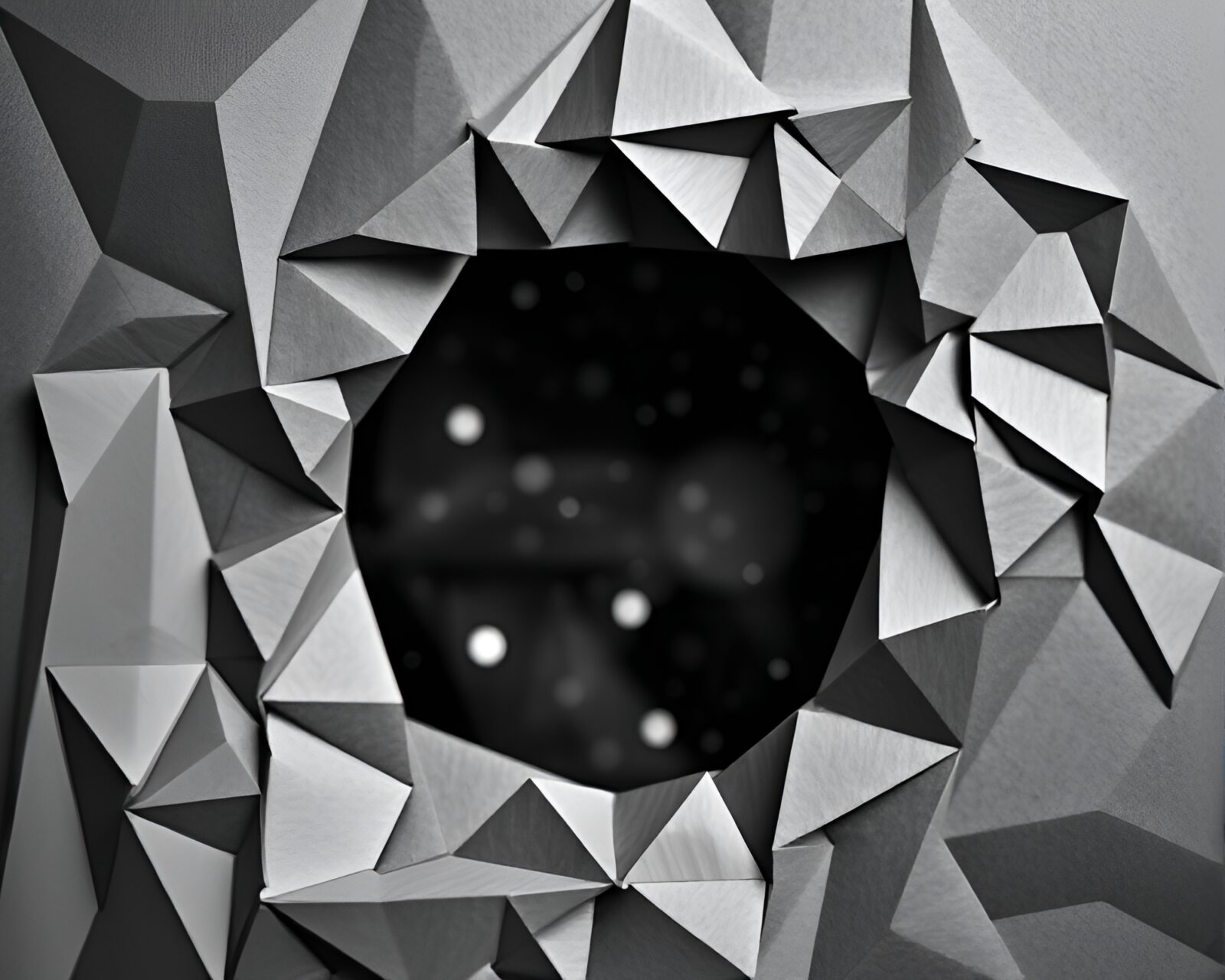 Abstract origami scene in graphite gray with selective focus