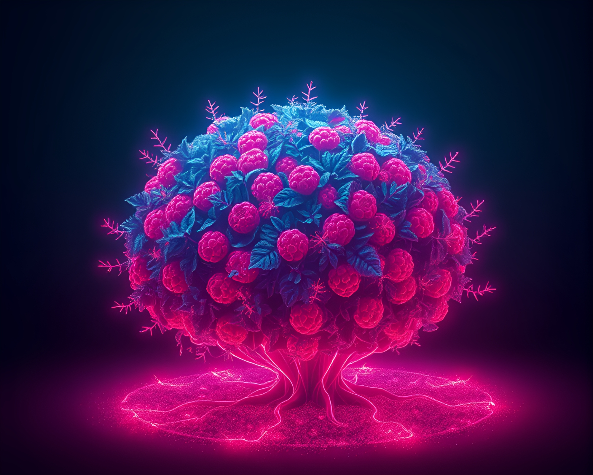 Neon Raspberry Bush: Fractal Glow Fashion Illustration – free AI stock image
