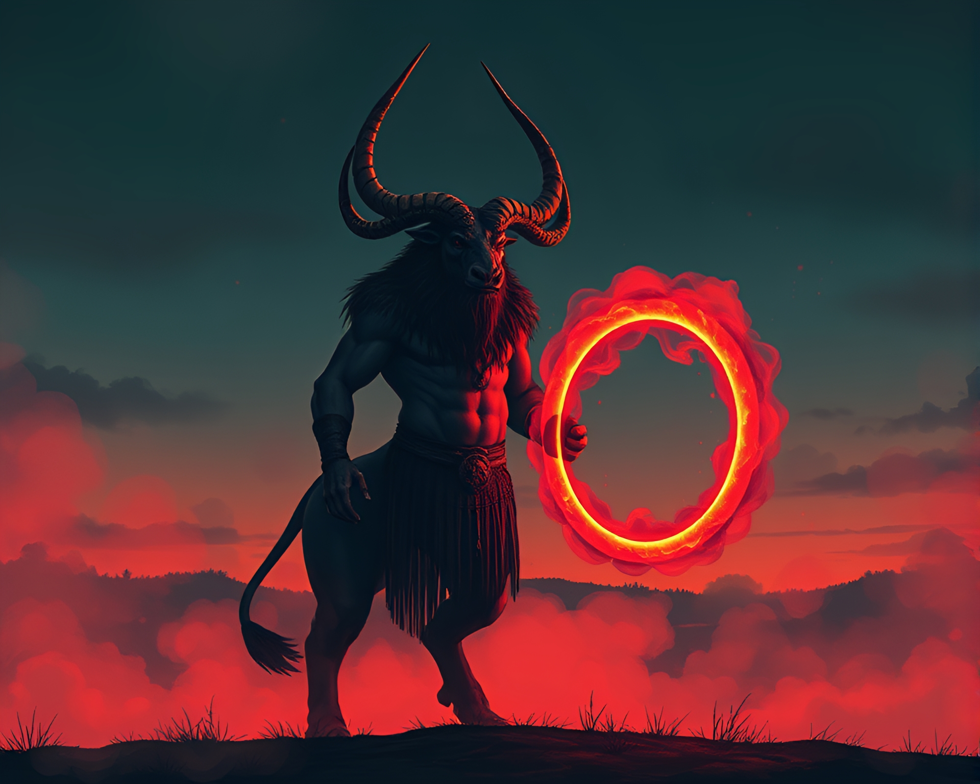 Mystical Minotaur Fashion Illustration at Dusk – free AI stock image