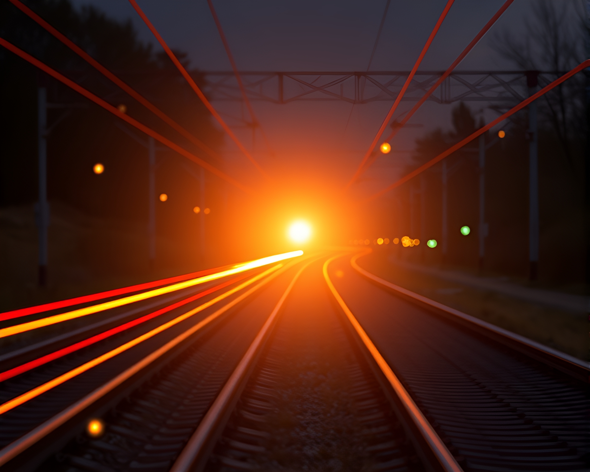 Transcendent Wireframe Sundial with Train Light Trails – free AI stock image