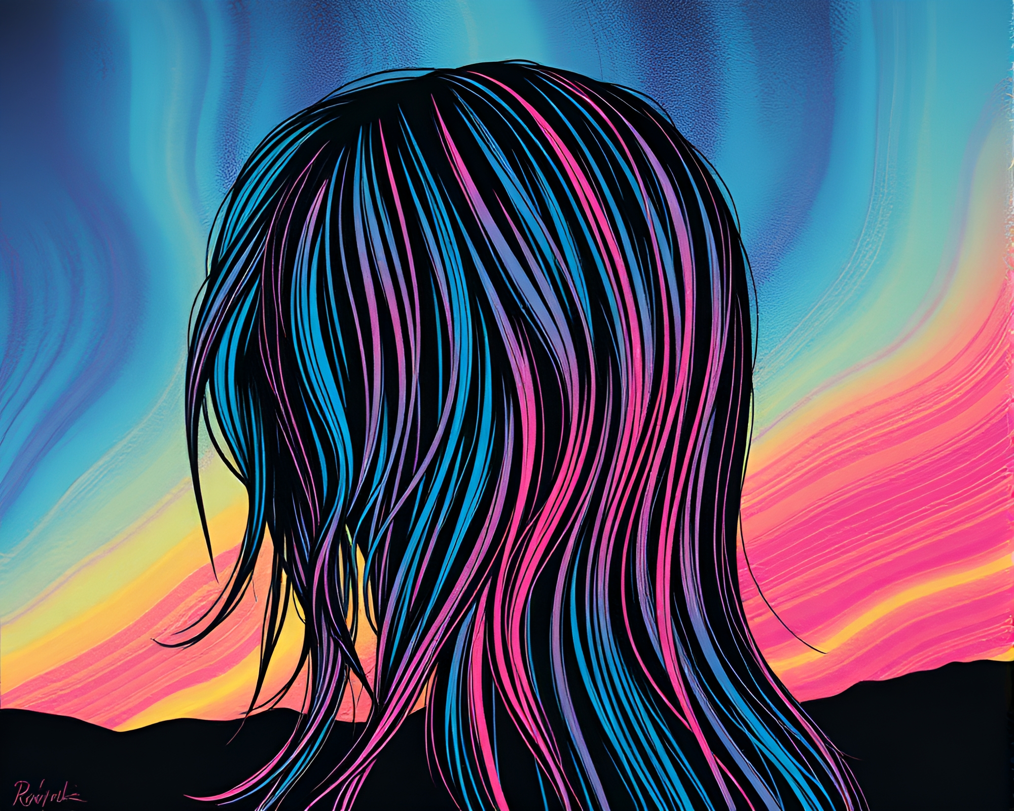 Optical Illusion Woodblock Print in Aurora Hues – free AI stock image