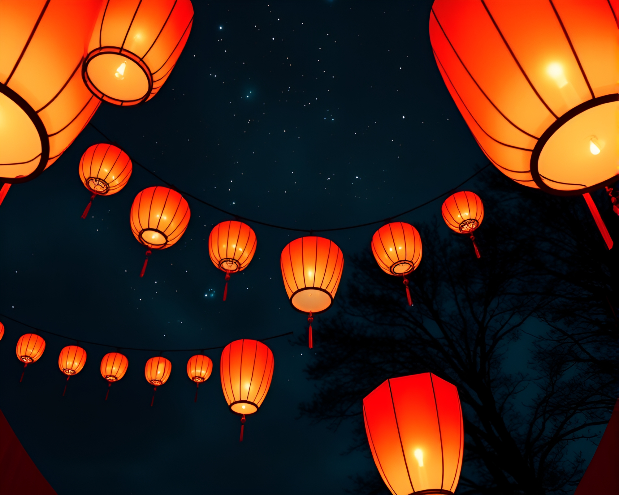 Starry Night Lanterns in Tri-Tone Circular Frame – free AI stock image