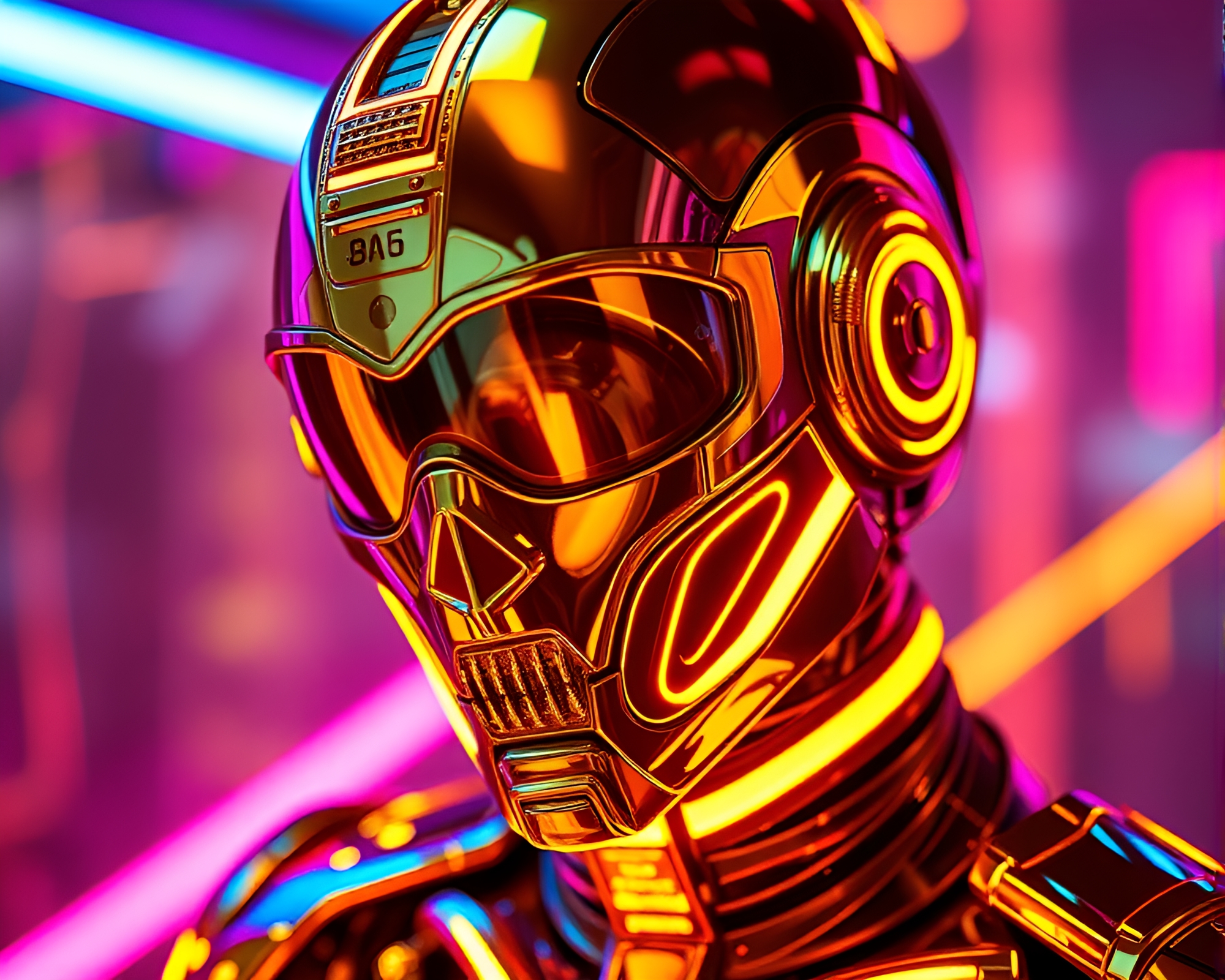 Neon Cyborg with Gold Foil Accent Lights – free AI stock image