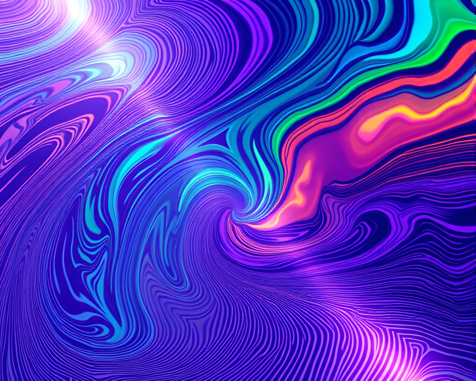 Colorful swirling pattern with geometric crosshatching and iridescent lighting