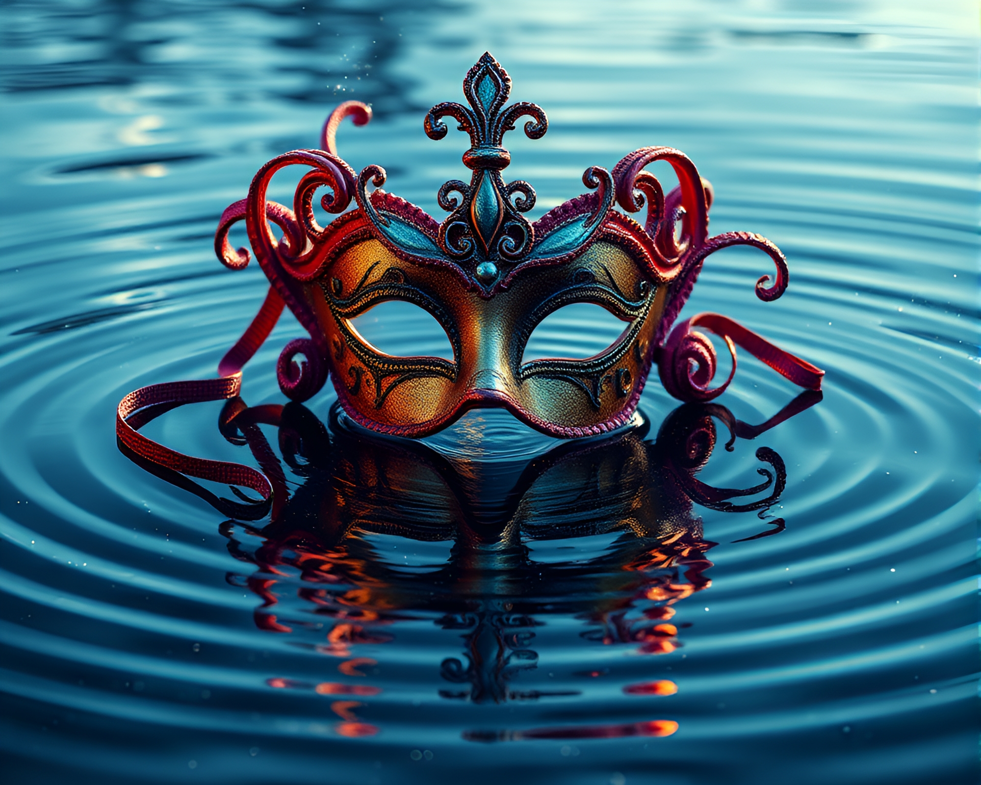 Venetian Mask Water Reflection Ripples Toon Shading Art – free AI stock image
